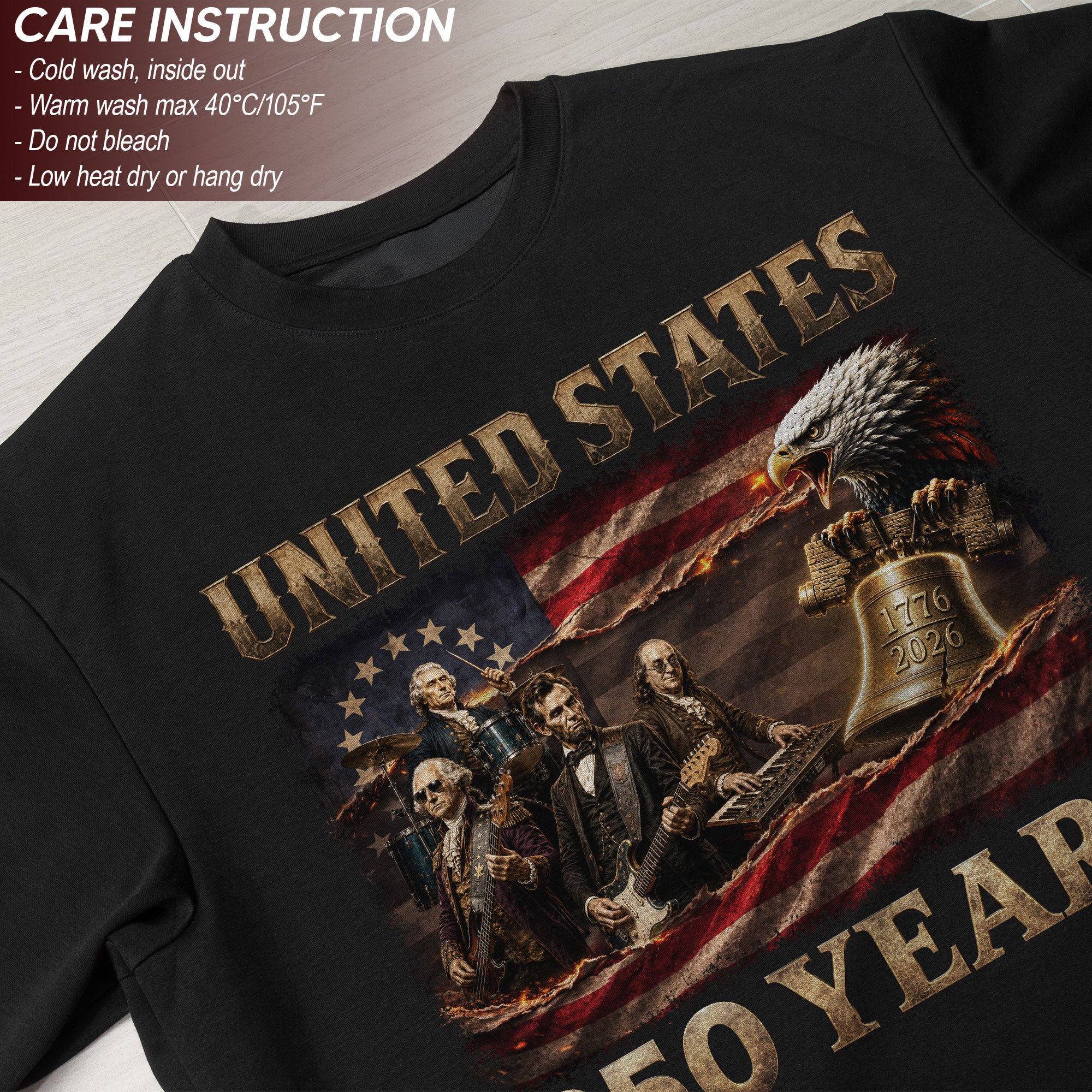Liberty Bell Eagle Presidents Rock Band T-Shirt 250 Years 1776-2026 Patriotic July 4th - Rust Field Wear