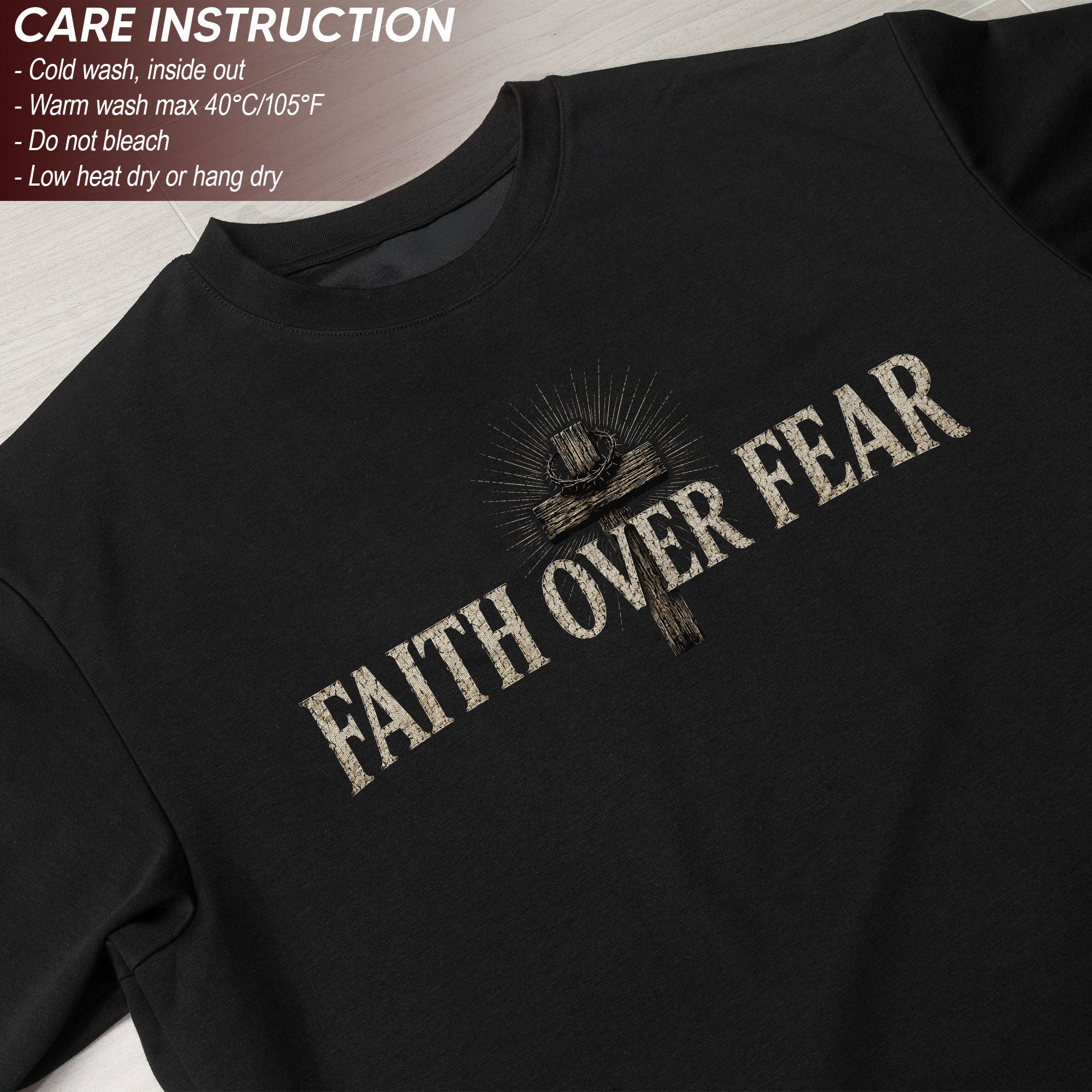 Inspirational Christian T-Shirt Faith Over Fear Jesus Cross Casual Cotton Shirt
