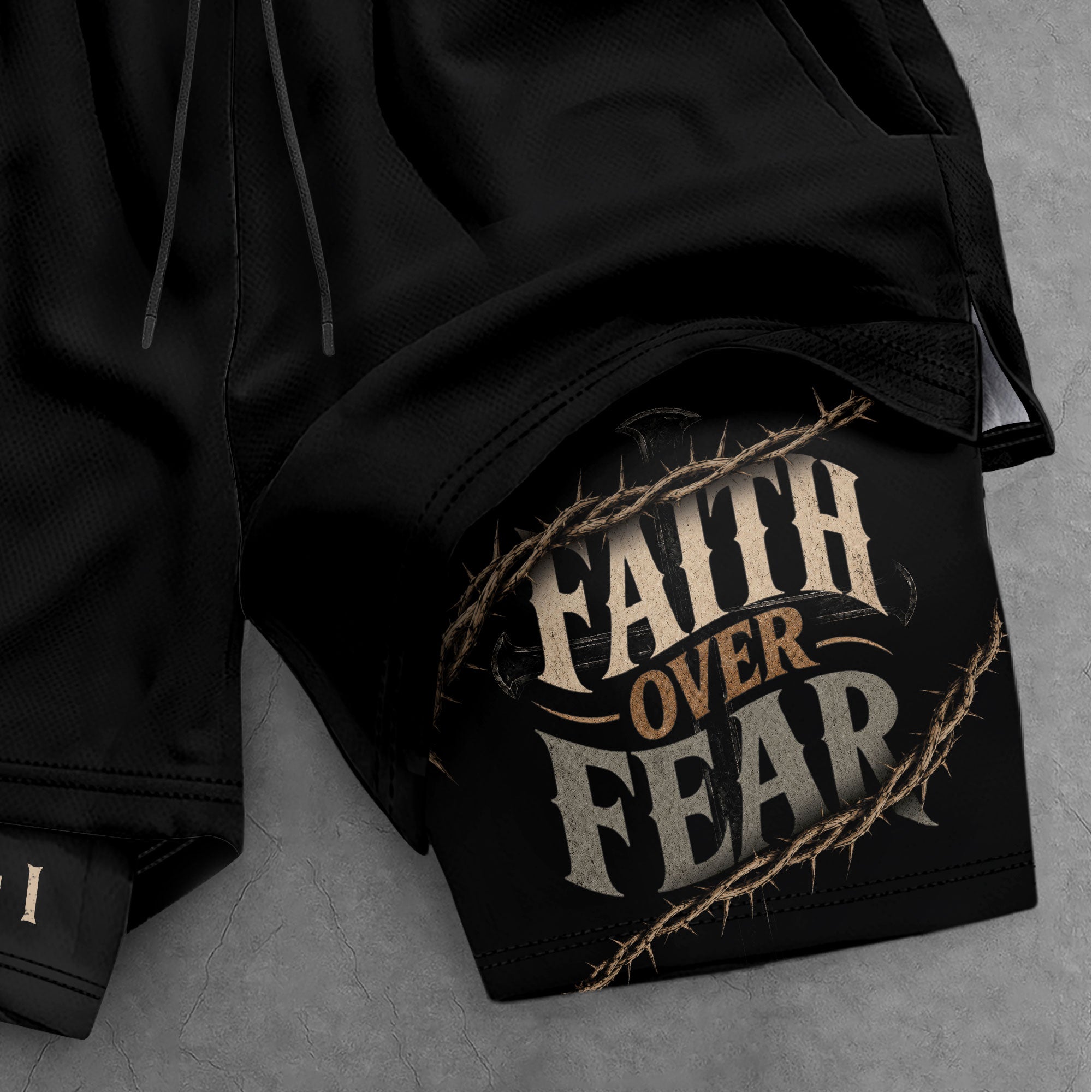 Men's Faith Over Fear Double Layer Track Shorts - Christian Psalm 27:1 Gym Shorts