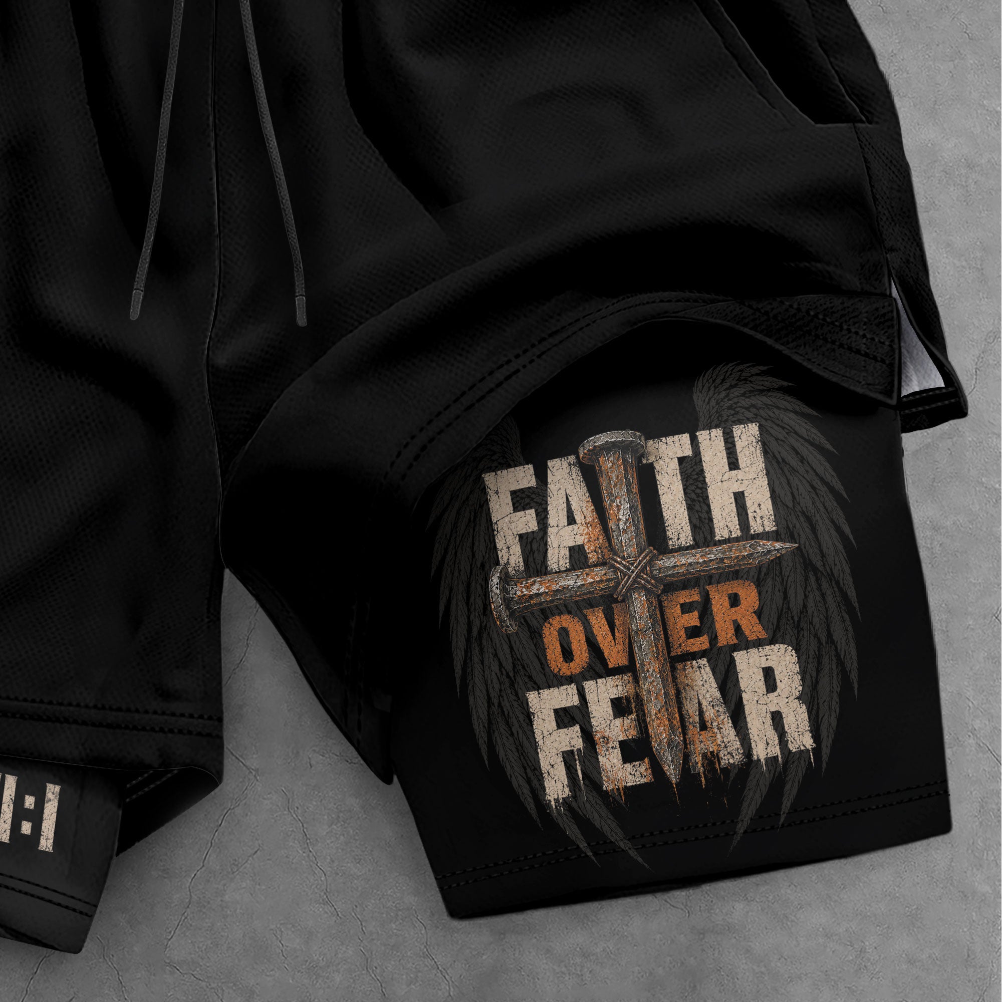 Psalm 27:1 Faith Over Fear Men's Double Layer Track Shorts - Christian Cross Workout Shorts