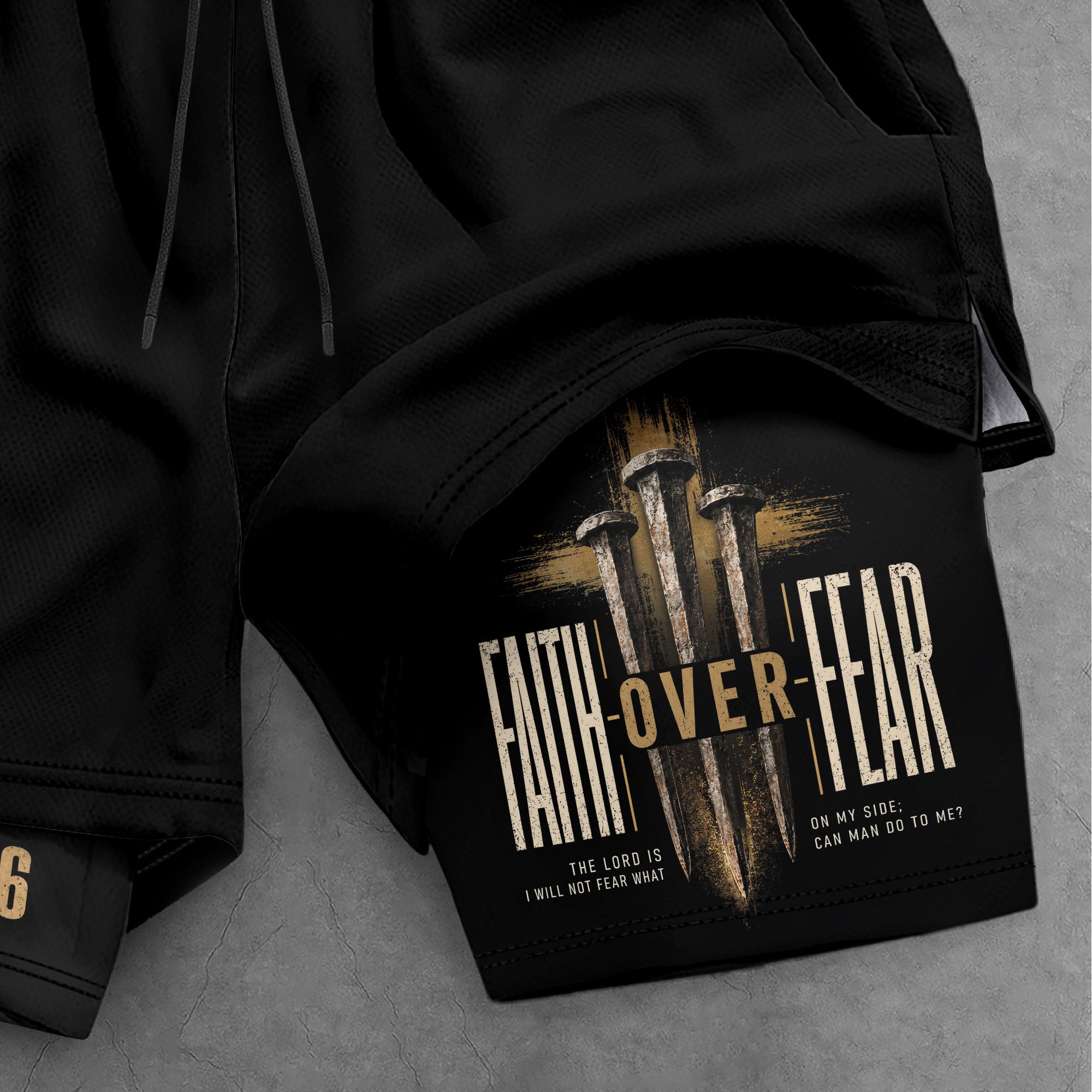 Psalms 118:6 Faith Over Fear Men's Double Layer Track Shorts - Christian Nail Cross Shorts