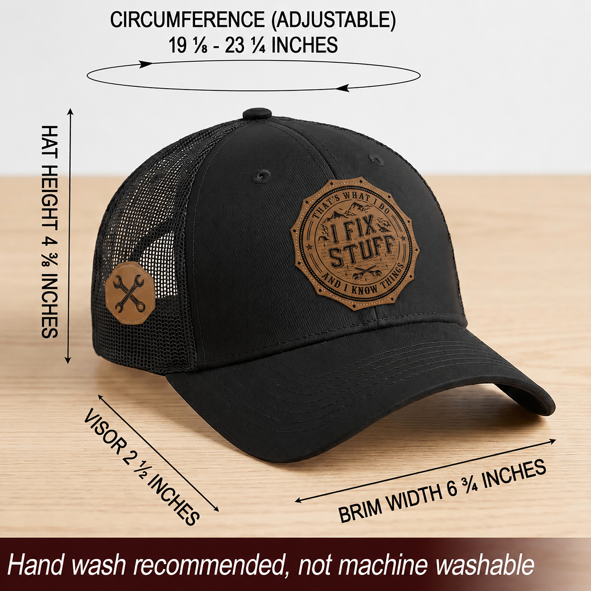 That's What I Do I Fix Stuff Round Leather Patch Black Trucker Hat Handyman Gift