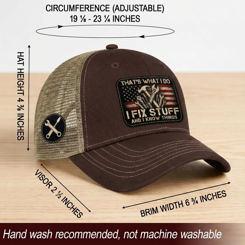 That's What I Do I Fix Stuff American Flag Brown Trucker Hat Cool Handyman Gift Idea