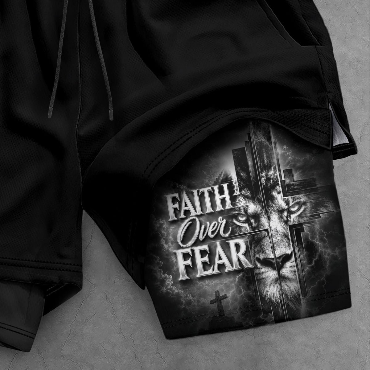 Faith Over Fear Mens Double Layer Track Shorts Christian Gym Athletic Shorts Psalms 118:6 - Rust Field Wear