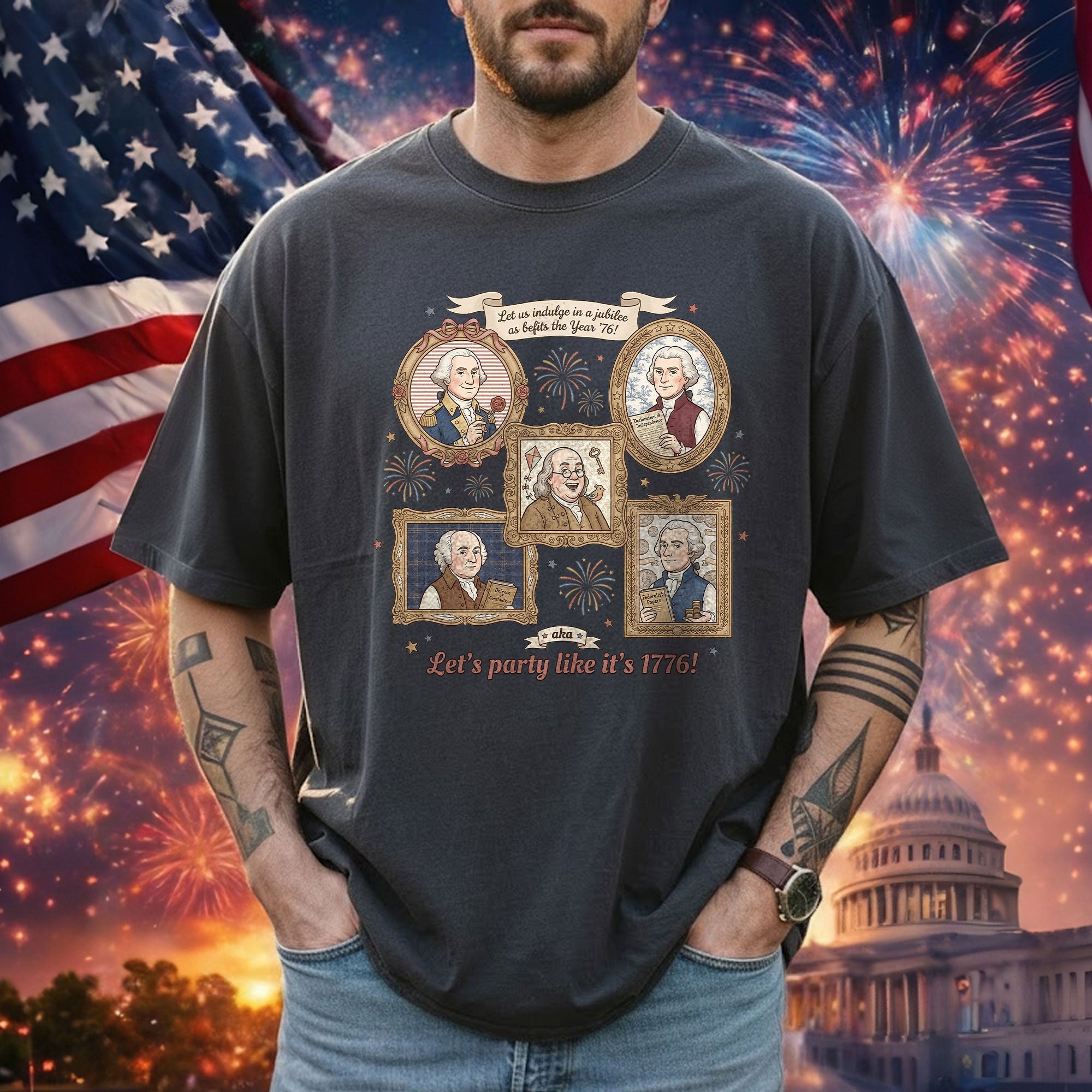 Patriotic 1776 Funny Founding Fathers Shirt Vintage America Independence