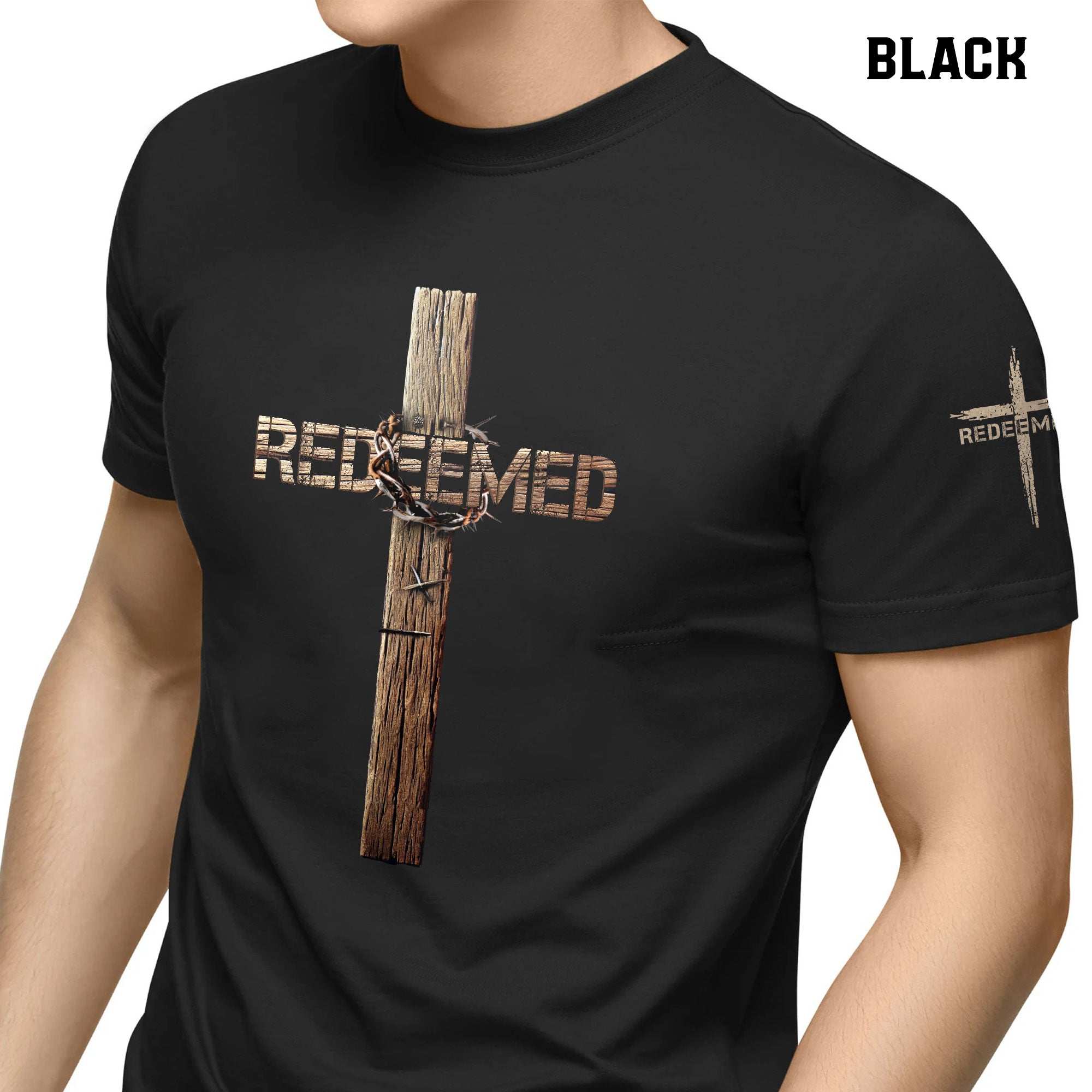 Redeemed T-Shirt – Wooden Cross Edition