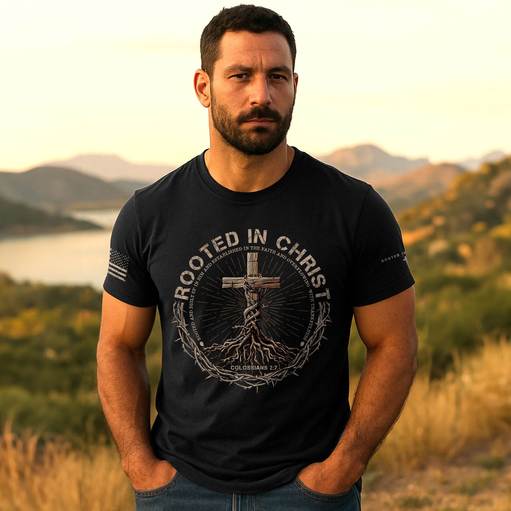 Rooted In Christ T-shirt - Rust Field Wear