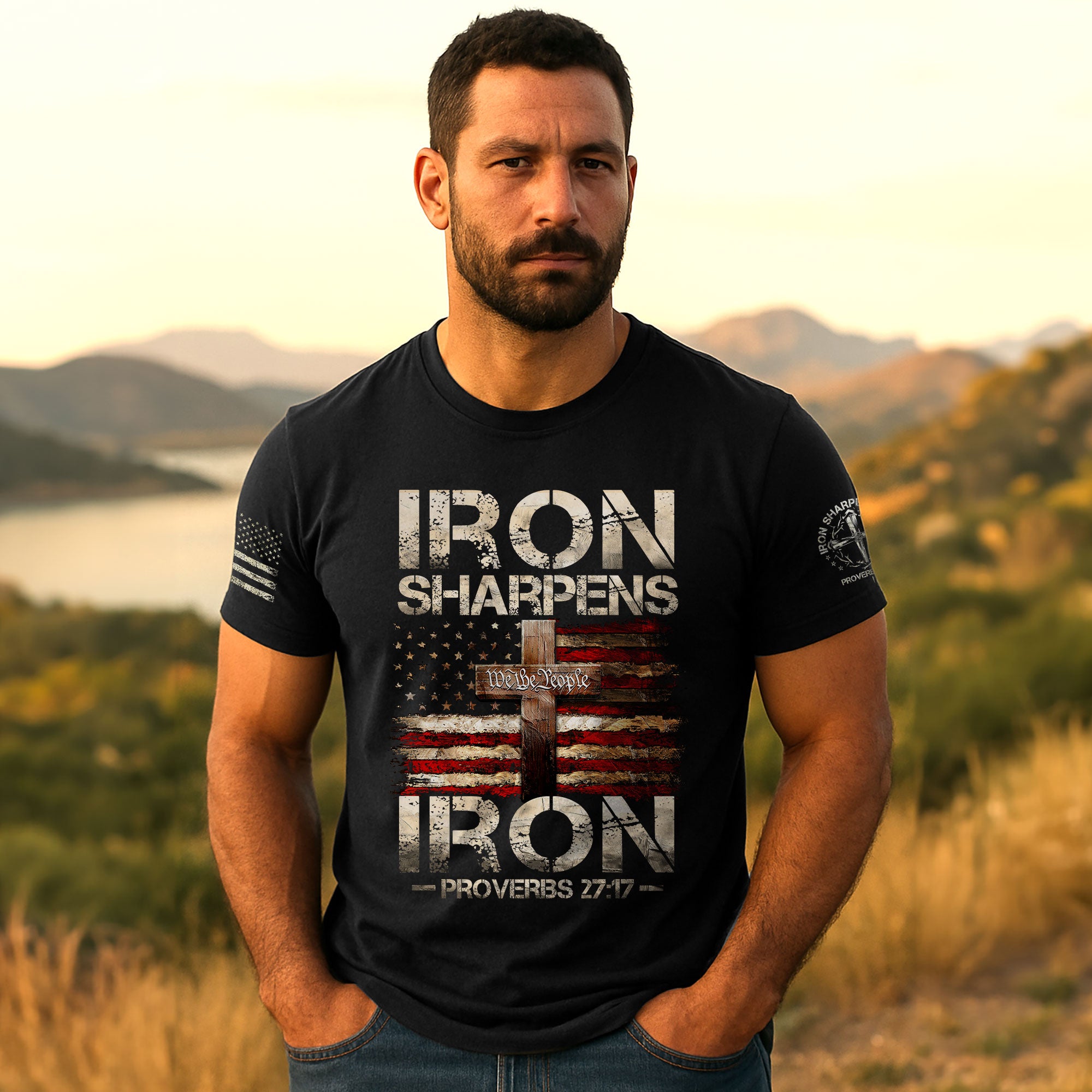 Iron Sharpens Iron T-Shirt – Proverbs 27:17 Patriotic Christian Tee