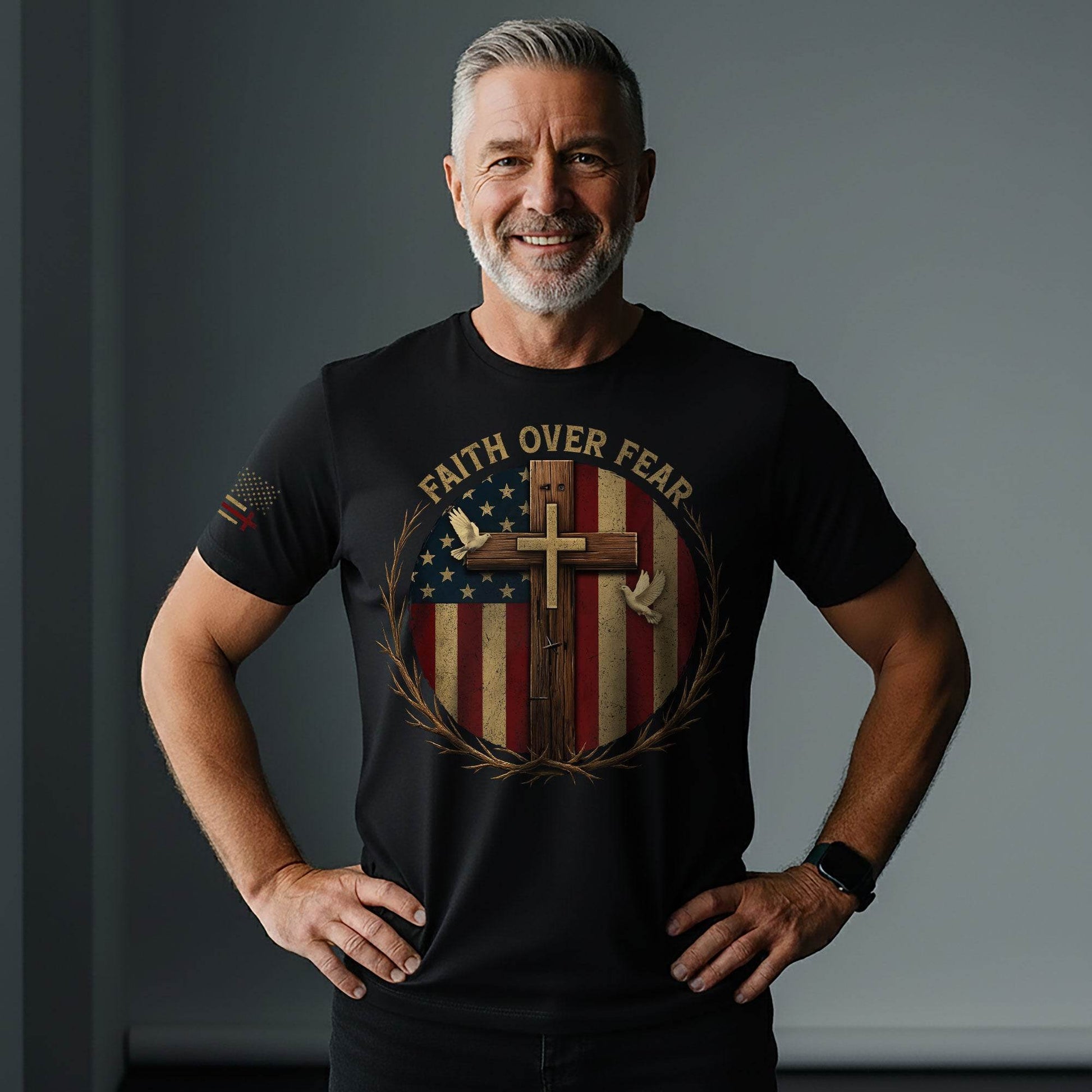 Faith Over Fear American Flag Cross Christian T-Shirt - Rust Field Wear