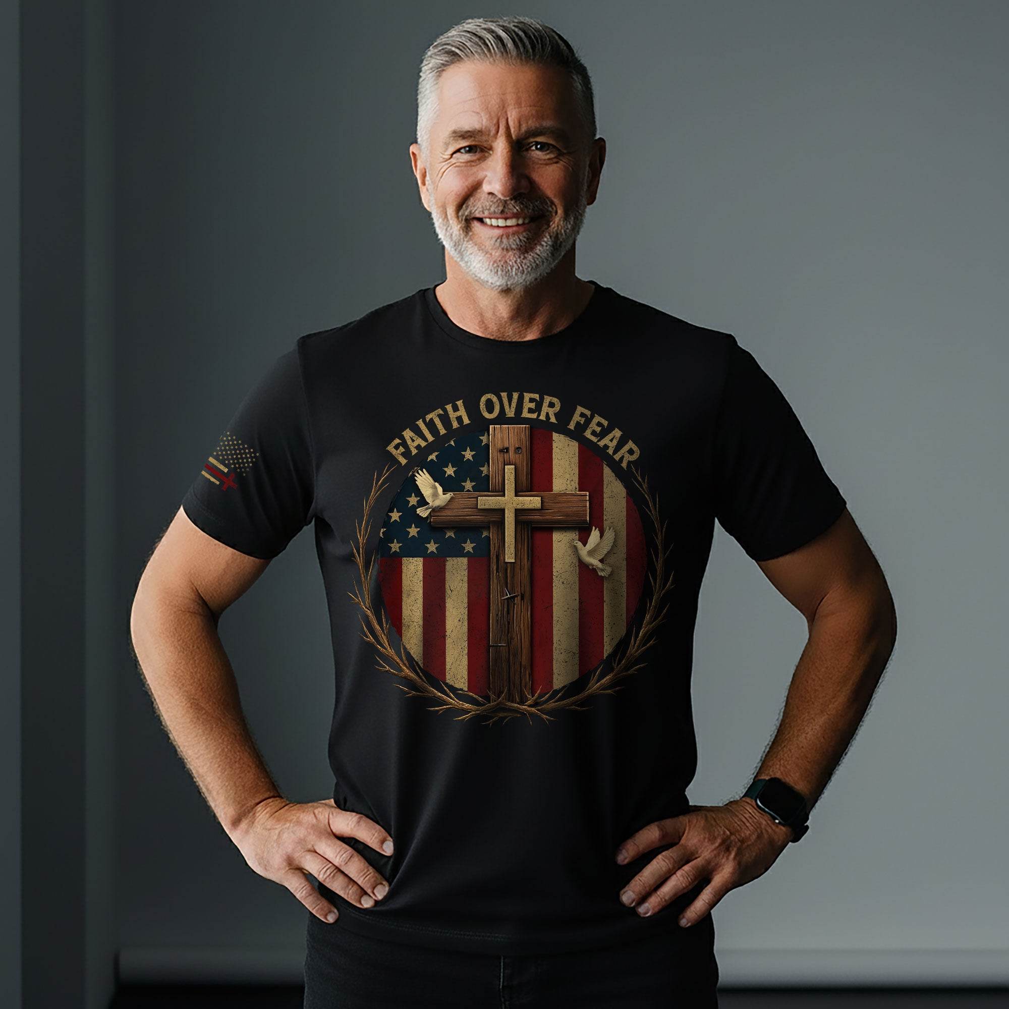 Faith Over Fear American Flag Cross Christian T-Shirt - Rust Field Wear