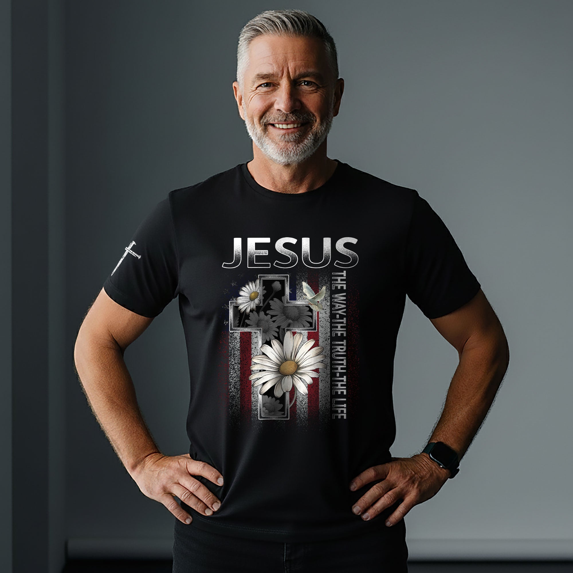 Jesus The Way The Truth The Life Shirt – Floral Cross USA Flag Christian Tee