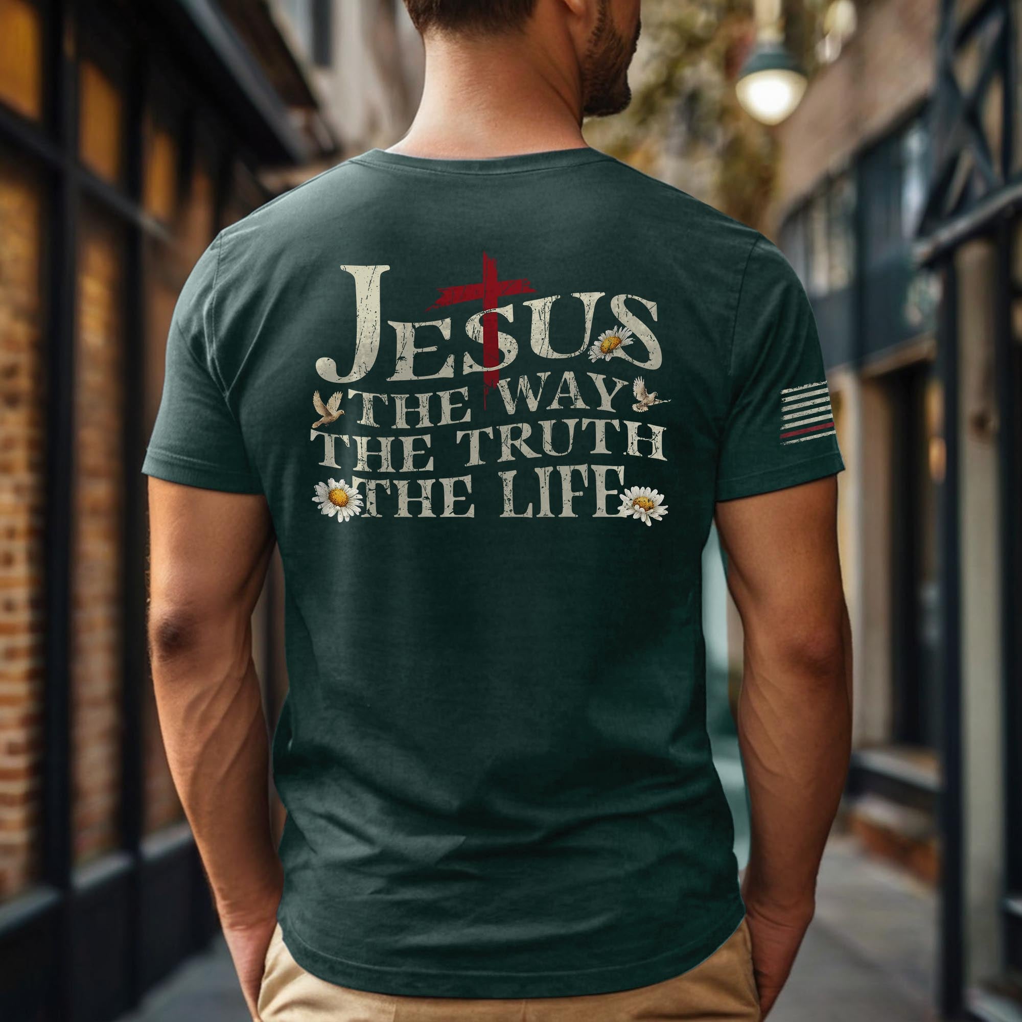 Jesus The Way The Truth The Life Shirt – USA Flag Cross 2-Sided Christian Tee