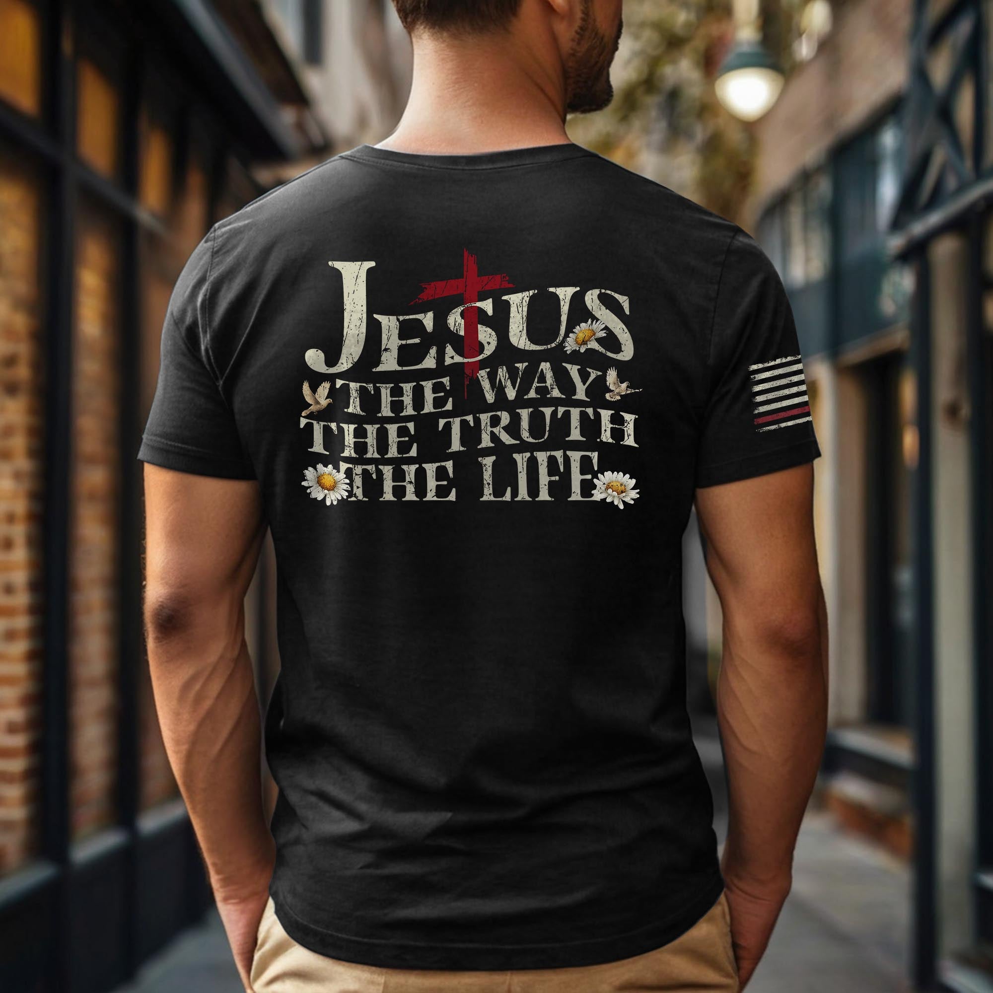 Jesus The Way The Truth The Life Shirt – USA Flag Cross 2-Sided Christian Tee