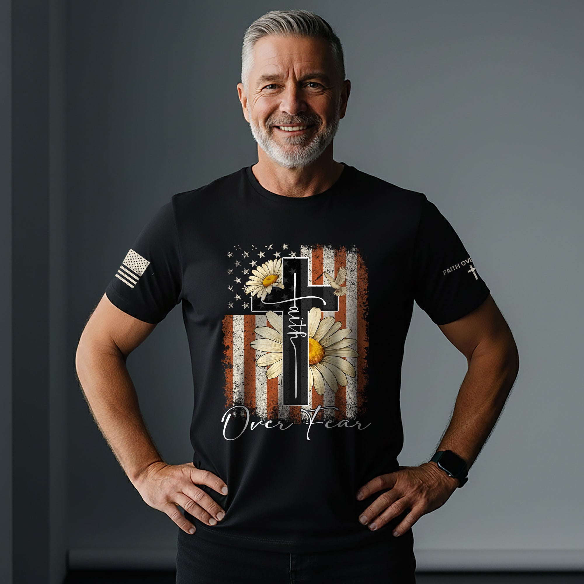 Faith Over Fear Shirt – Daisy Cross USA Flag Christian Tee