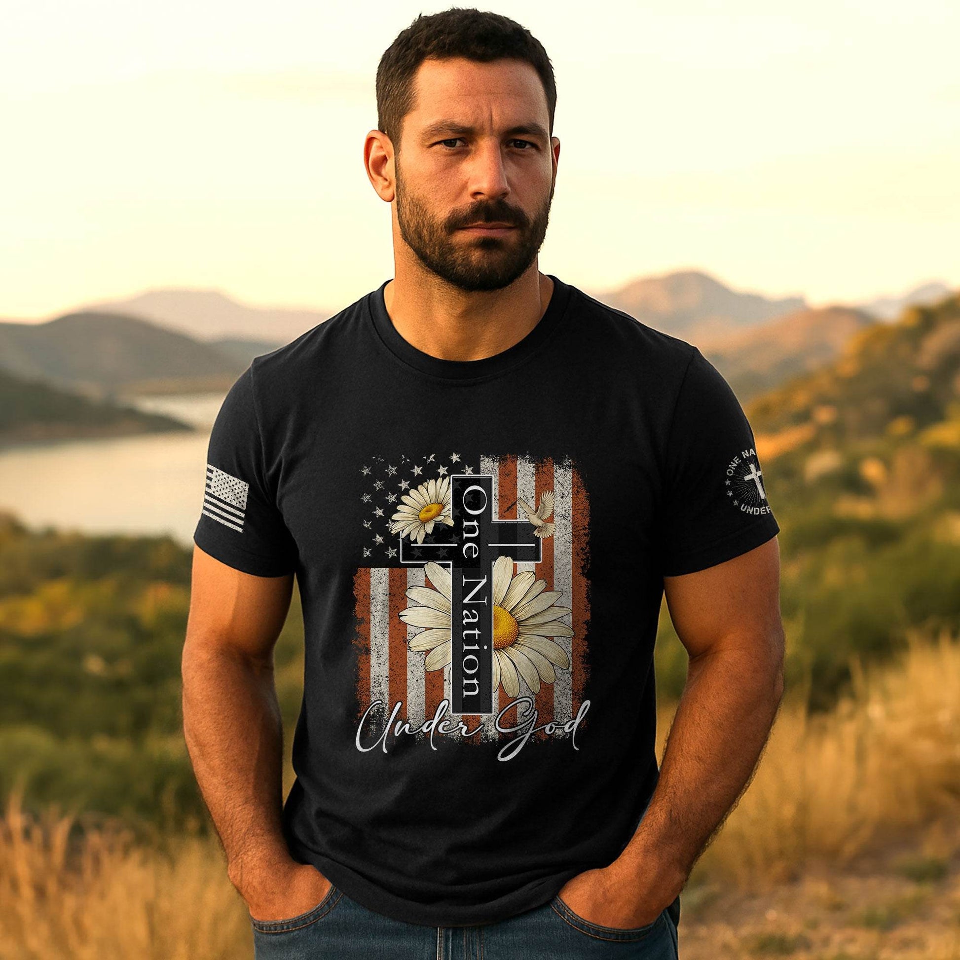 One Nation Under God Floral Patriotic T-Shirt - Rust Field Wear