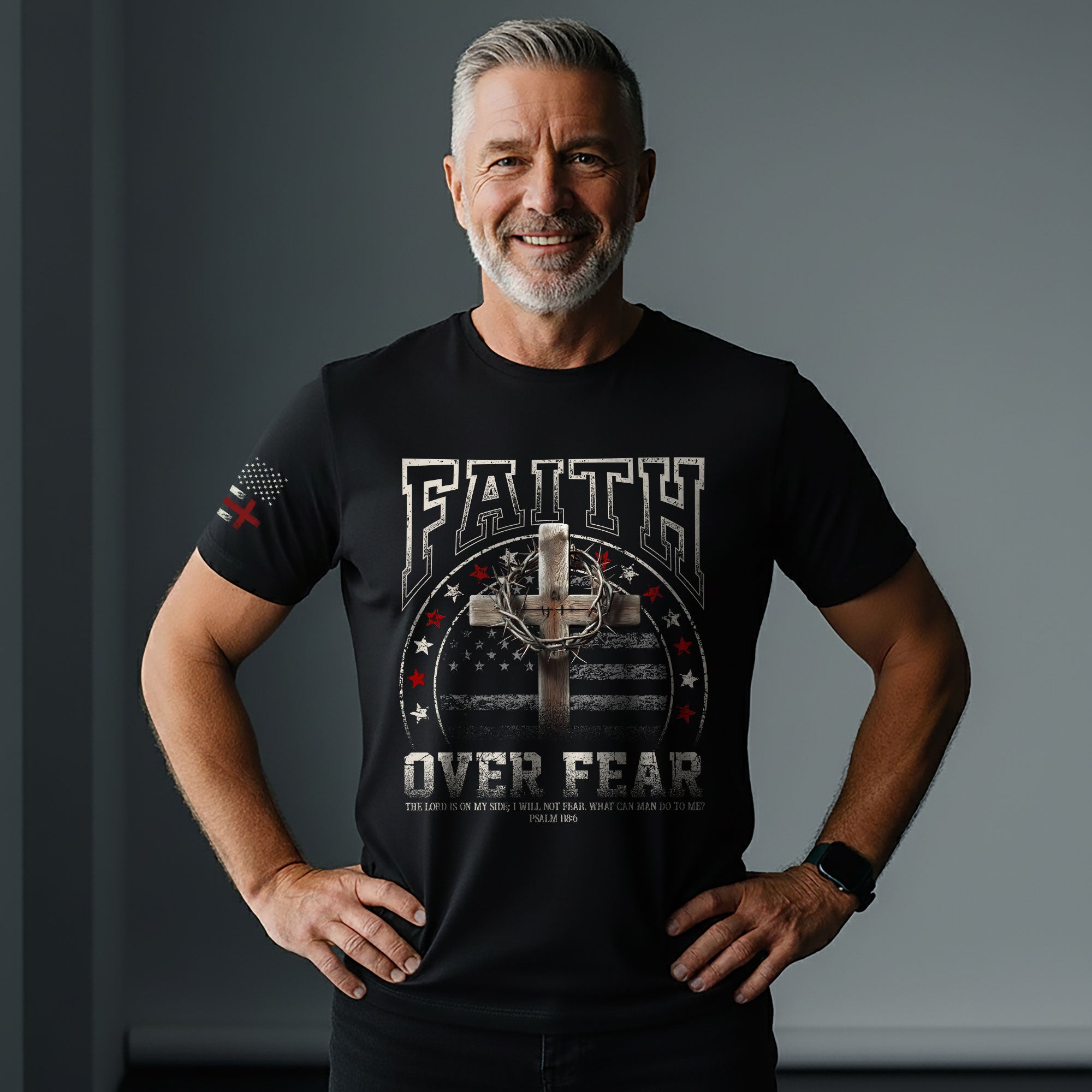Faith Over Fear Cross American Flag T-Shirt