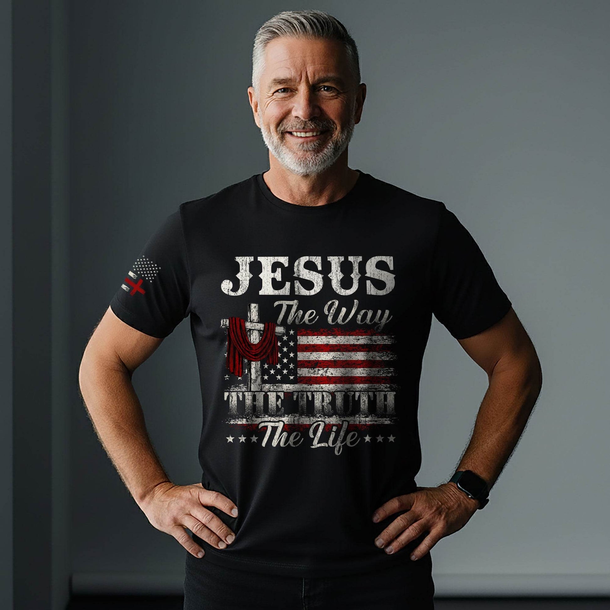 Jesus The Way The Truth The Life Flag Cross T-Shirt - Rust Field Wear