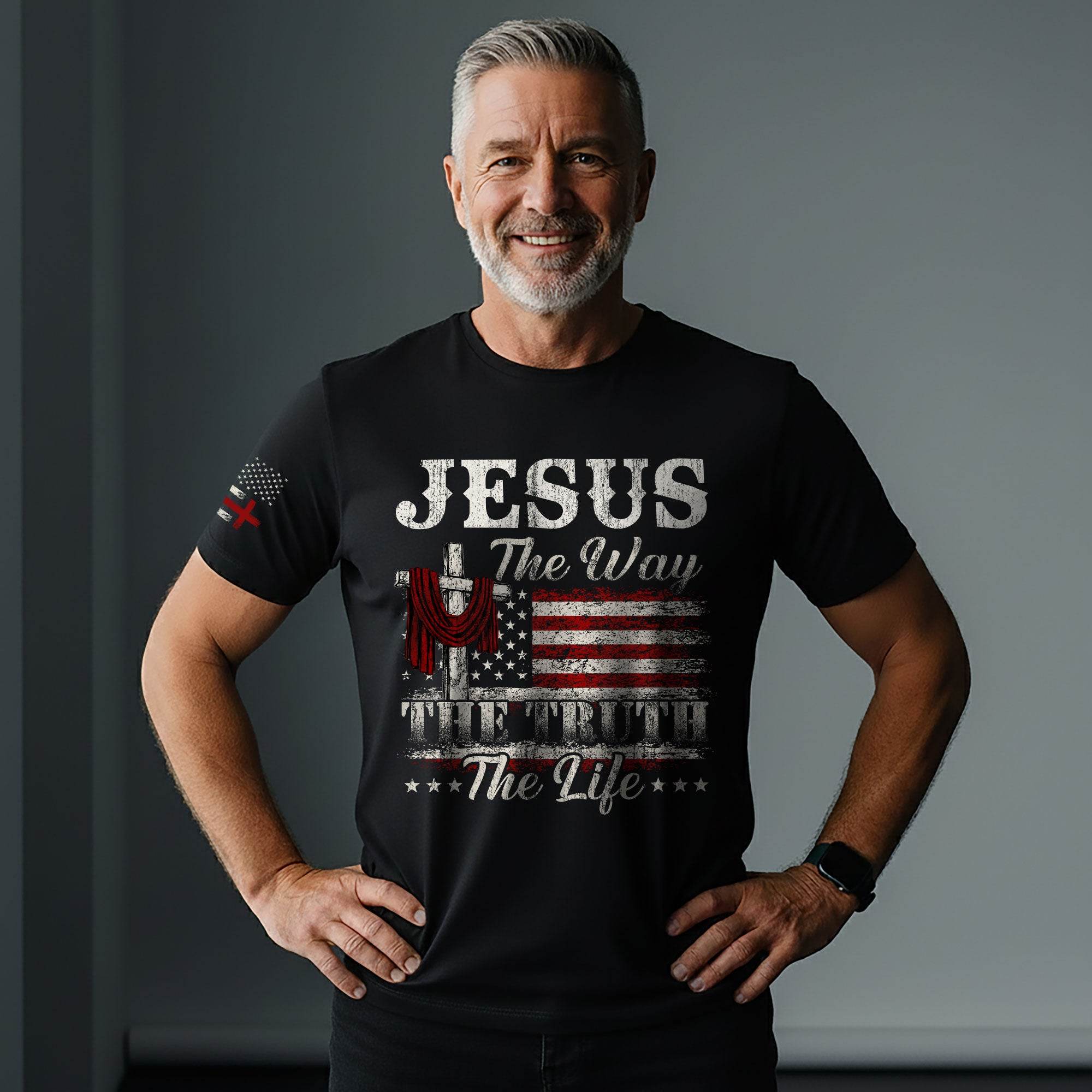 Jesus The Way The Truth The Life Flag Cross T-Shirt - Rust Field Wear
