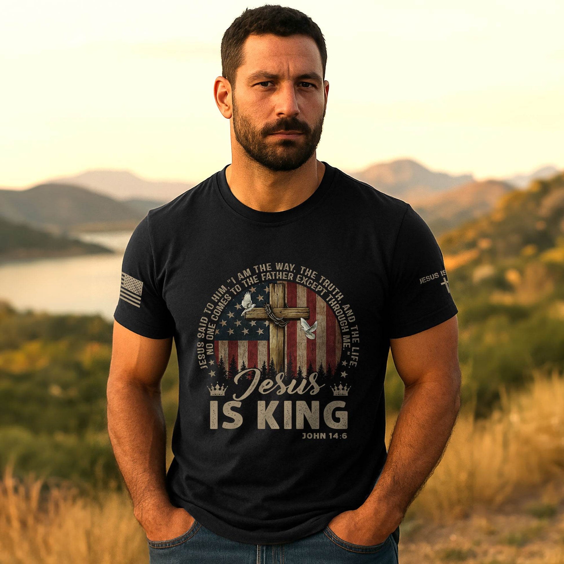 Jesus Is King | Cross, American Flag & Christian Faith Tee - Rust Field Wear