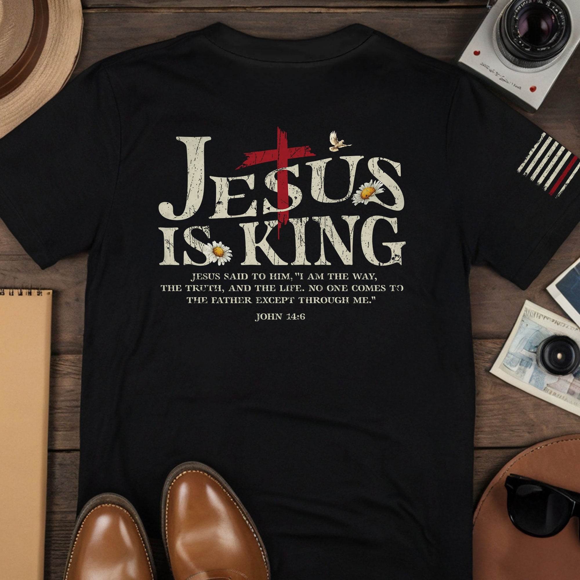 Jesus Is King | Christian Cross & American Flag Tee - Rust Field Wear