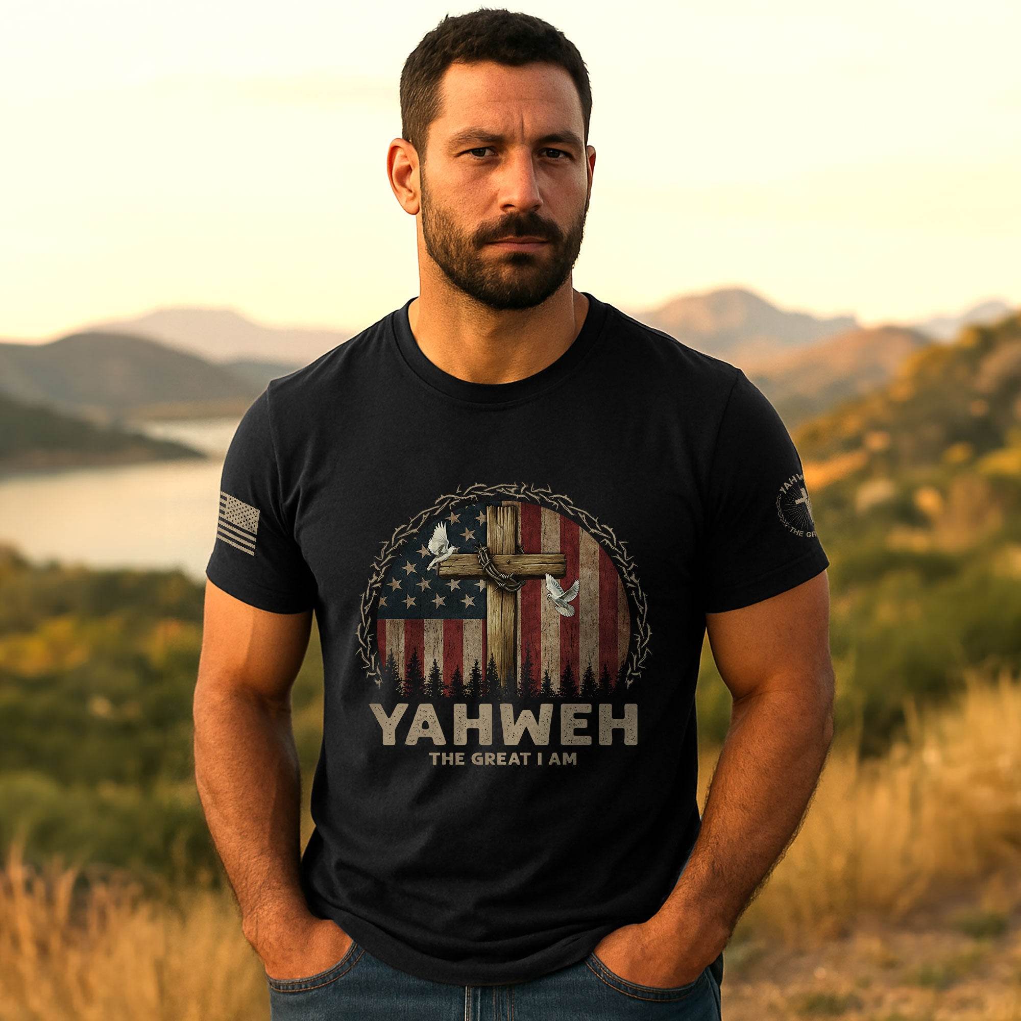 Yahweh The Great I Am T-Shirt – Faith, Flag & Cross - Rust Field Wear