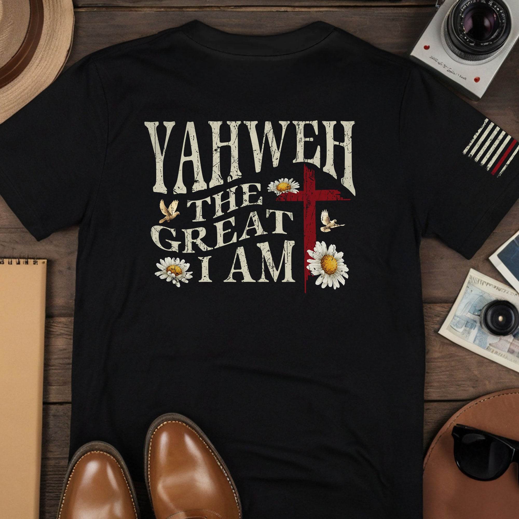 Yahweh The Great I Am | Christian Cross & American Flag Tee - Rust Field Wear