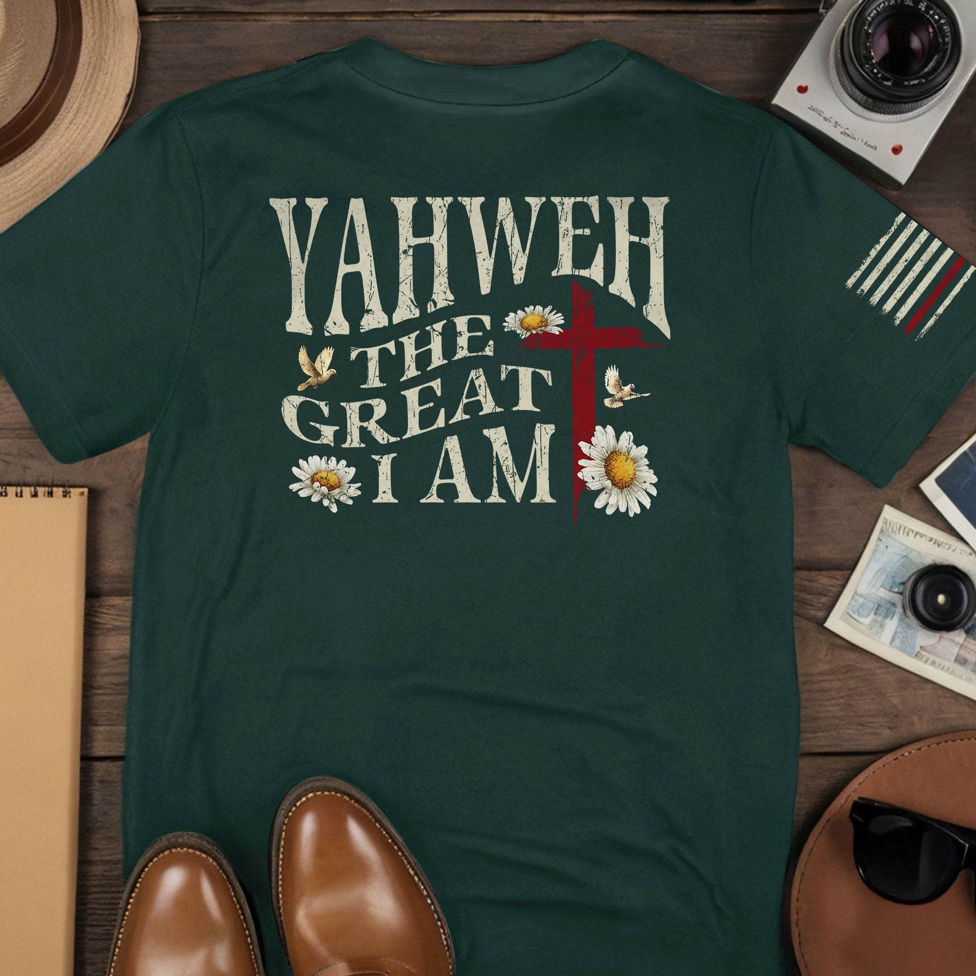 Yahweh The Great I Am | Christian Cross & American Flag Tee - Rust Field Wear