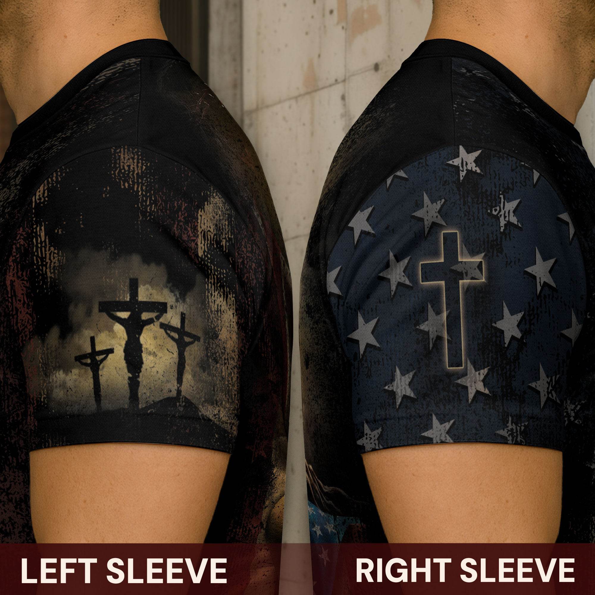 Rooted in Christ | Full Colossians 2:7 Cross & American Flag Tee - Rust Field Wear
