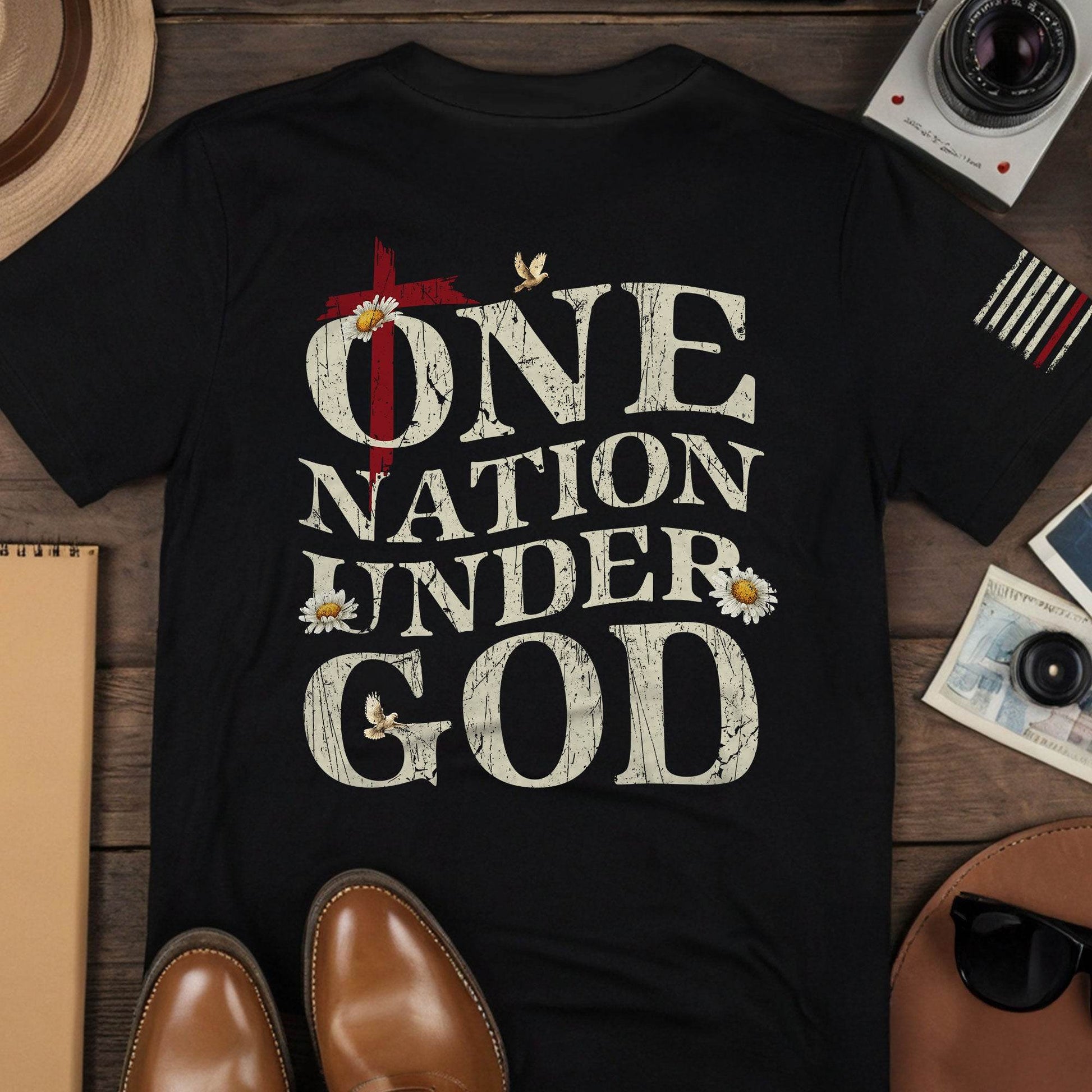 One Nation Under God | Christian Cross & American Flag Tee - Rust Field Wear