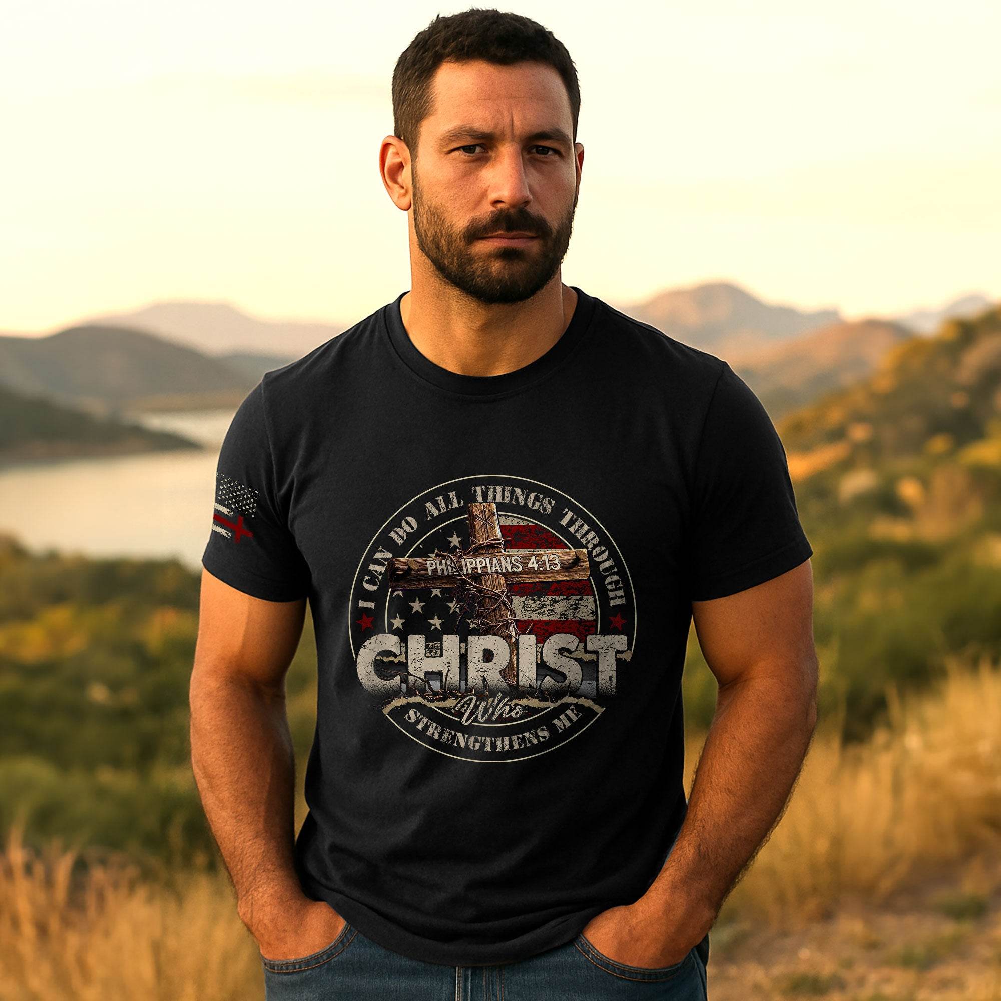 Christ T-Shirt – I Can Do All Things Through Him (Philippians 4:13) - Rust Field Wear