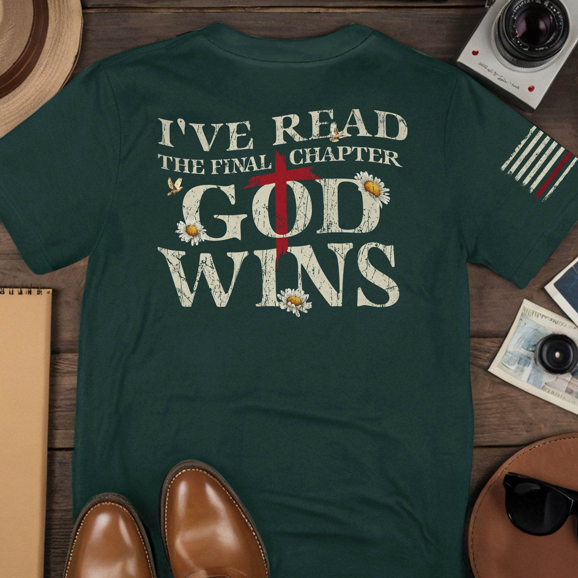 God Wins Final Chapter Back Print Christian T-Shirt - Rust Field Wear