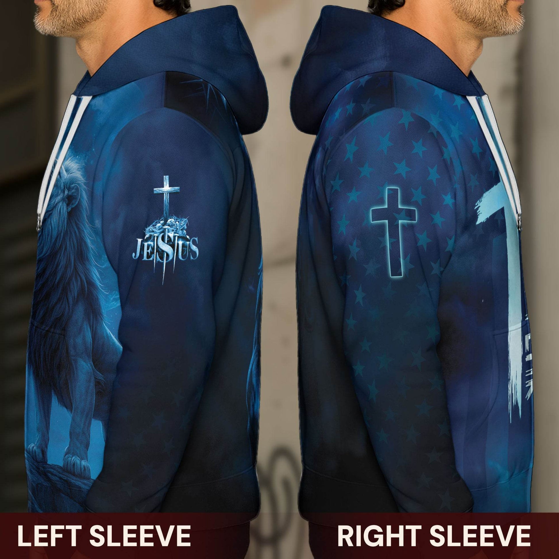 Faith Over Fear Blue Lion & Cross Christian Hoodie - Rust Field Wear