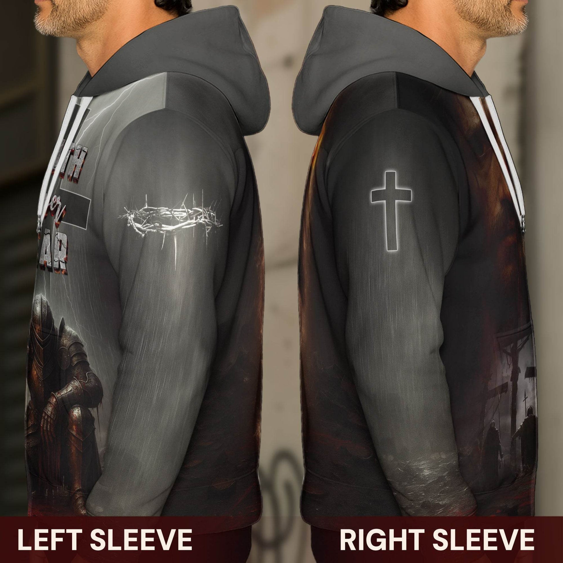 Faith Over Fear Knight & Lion Christian Warrior Hoodie - Rust Field Wear