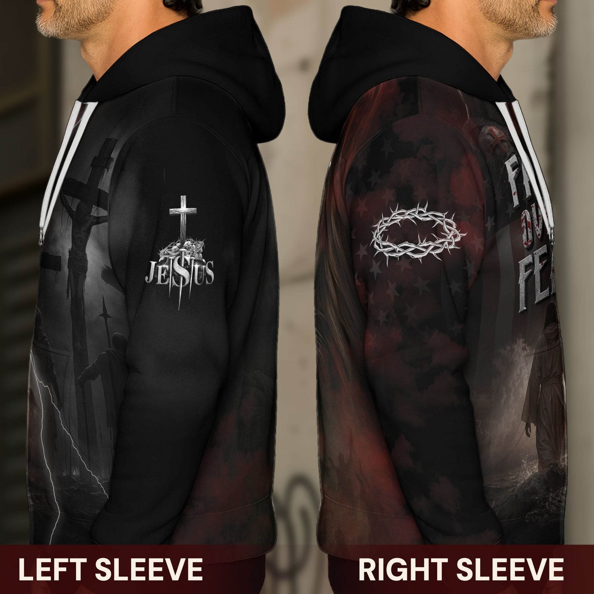 Faith Over Fear Jesus Lion & Cross Christian Hoodie - Rust Field Wear