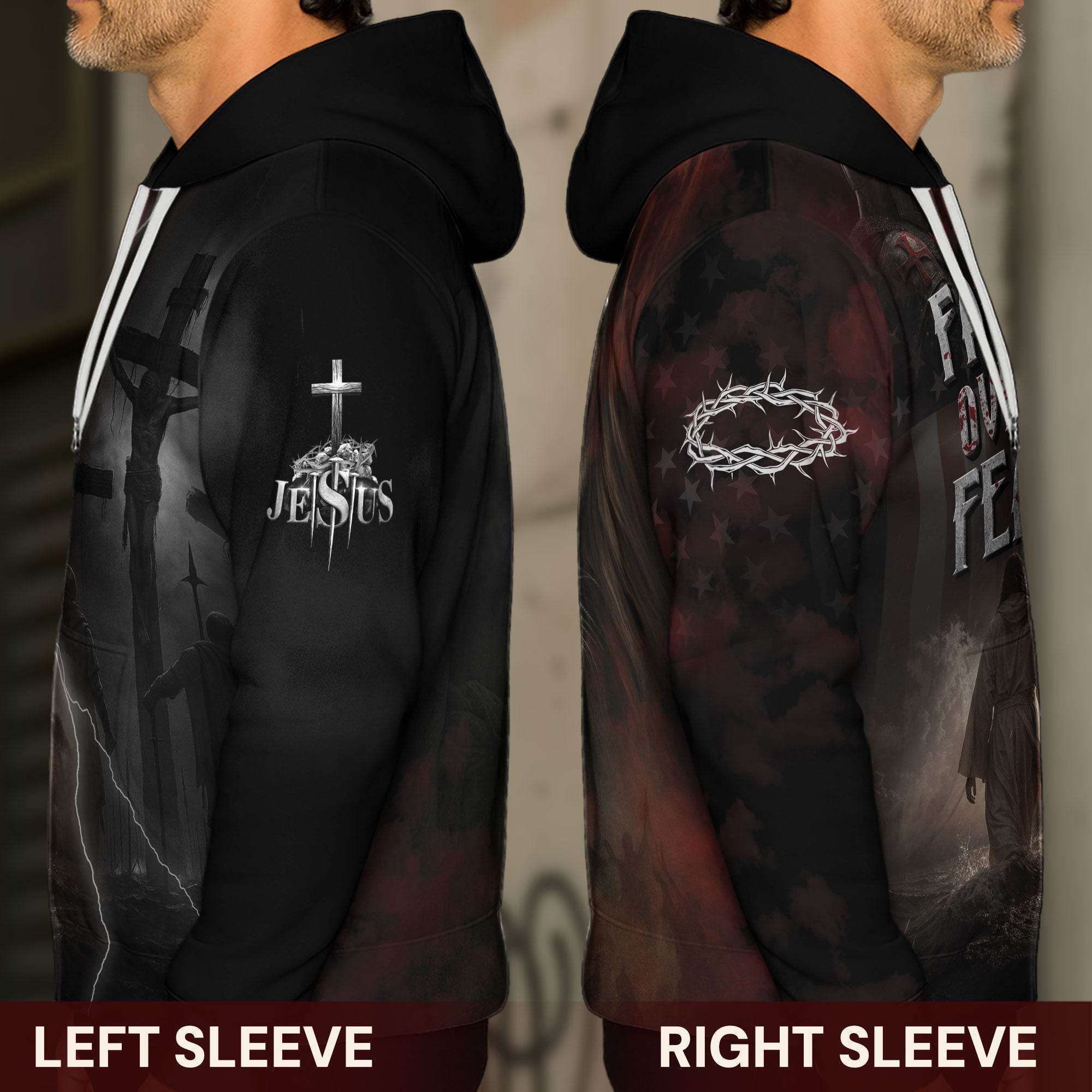 Faith Over Fear Jesus Lion & Cross Christian Hoodie - Rust Field Wear
