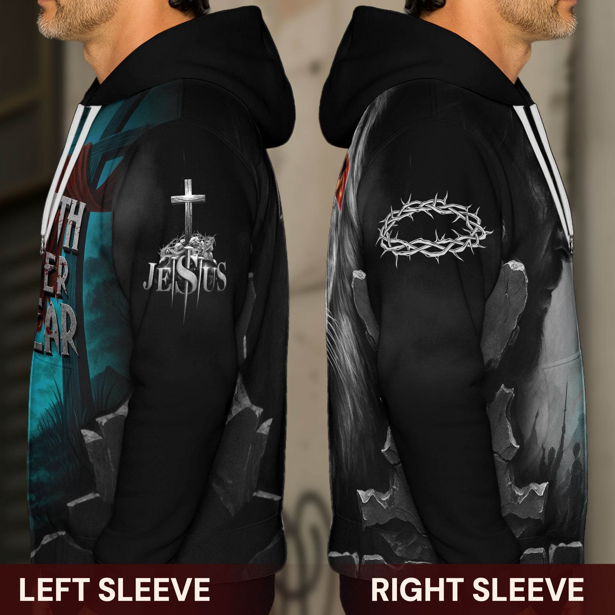 Faith Over Fear Jesus & Lion Cross Lightning Hoodie - Rust Field Wear