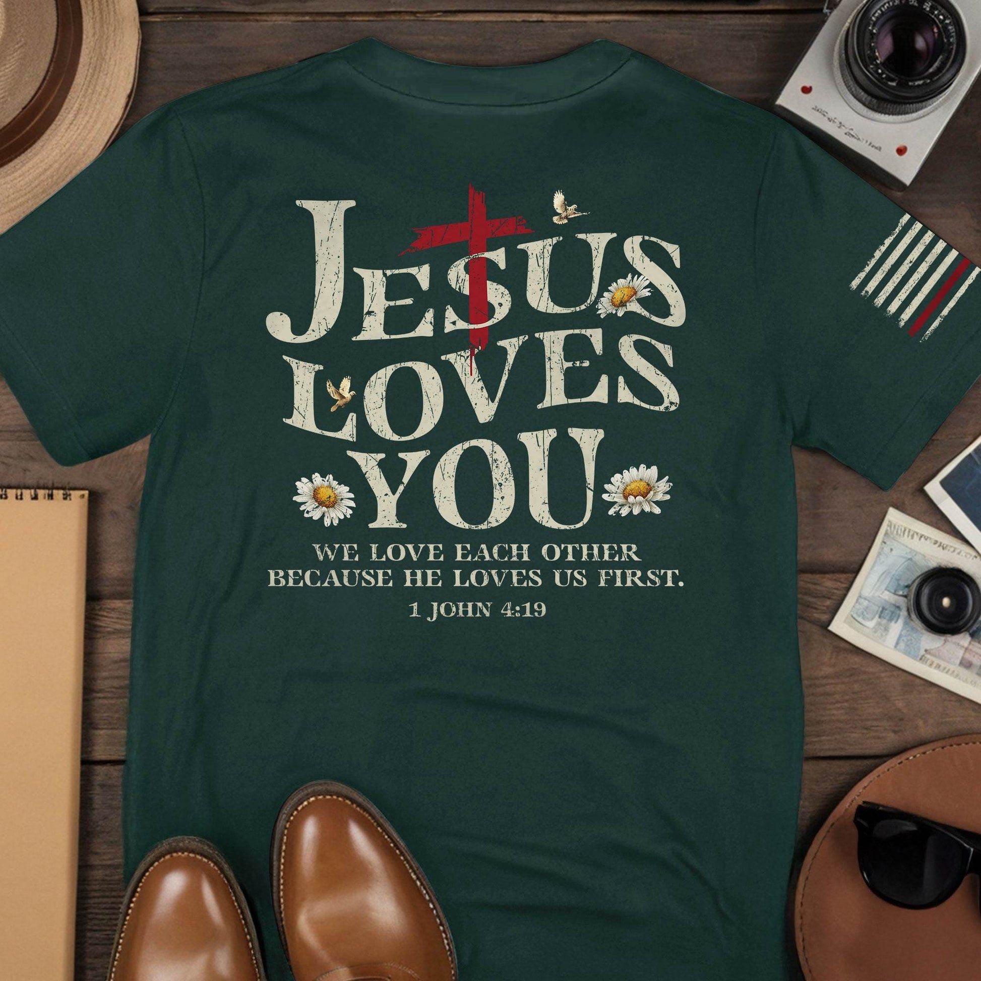 Jesus Loves You Patriotic Cross T-Shirt - Rust Field Wear