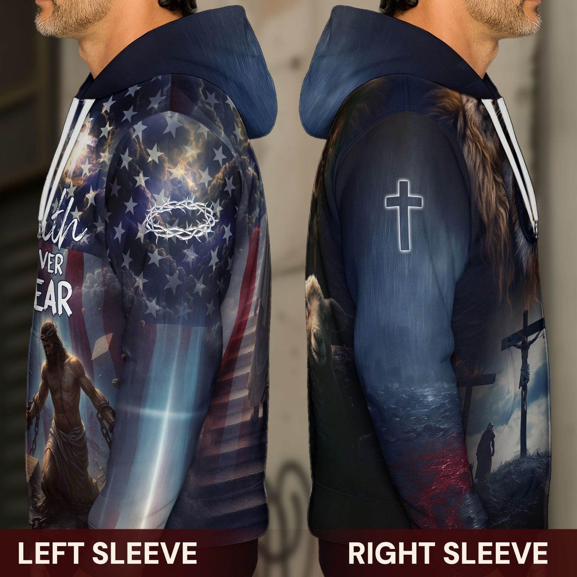 Faith Over Fear Lion of Judah American Flag Cross Hoodie - Rust Field Wear