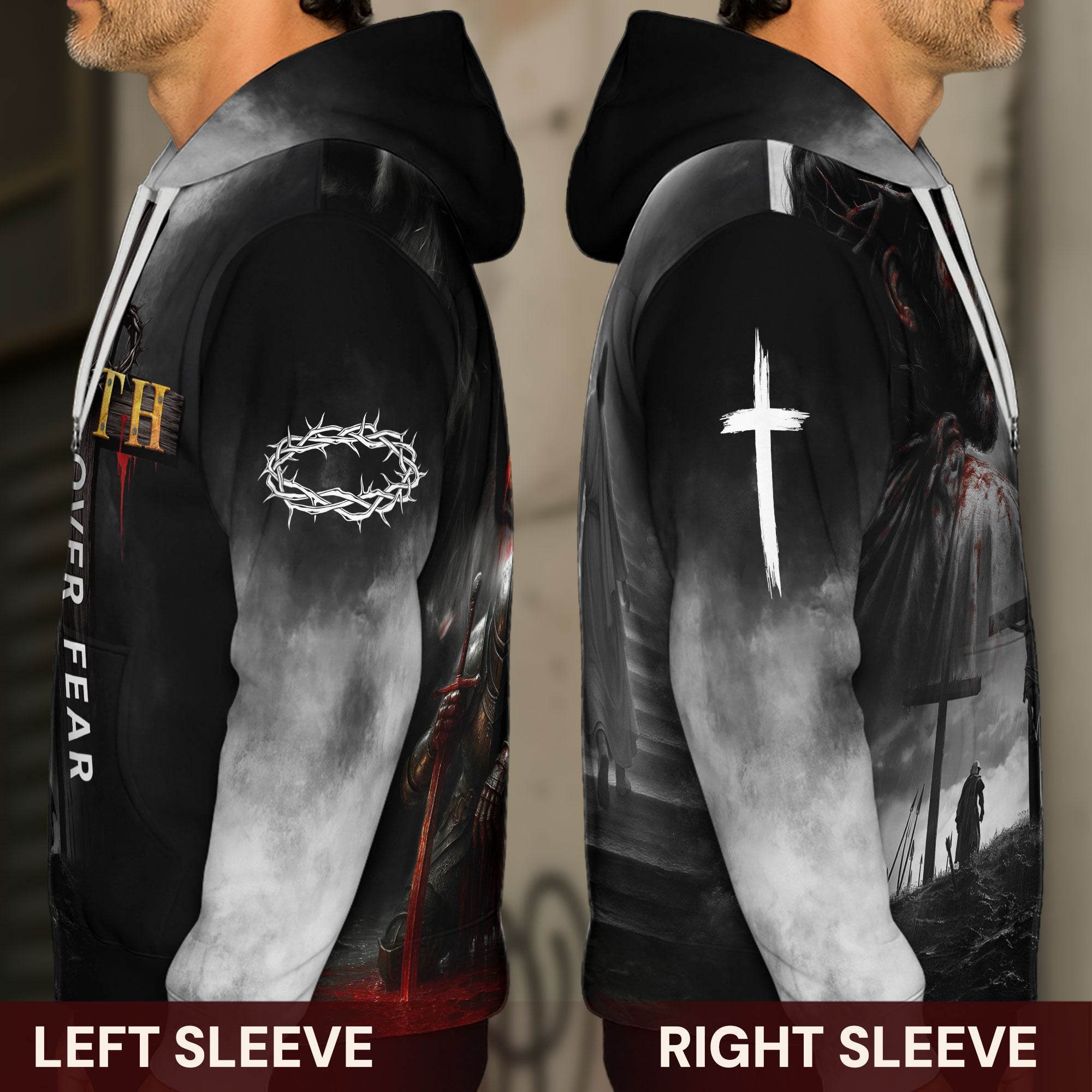Faith Over Fear Jesus Crown of Thorns & Cross Lion Hoodie - Rust Field Wear