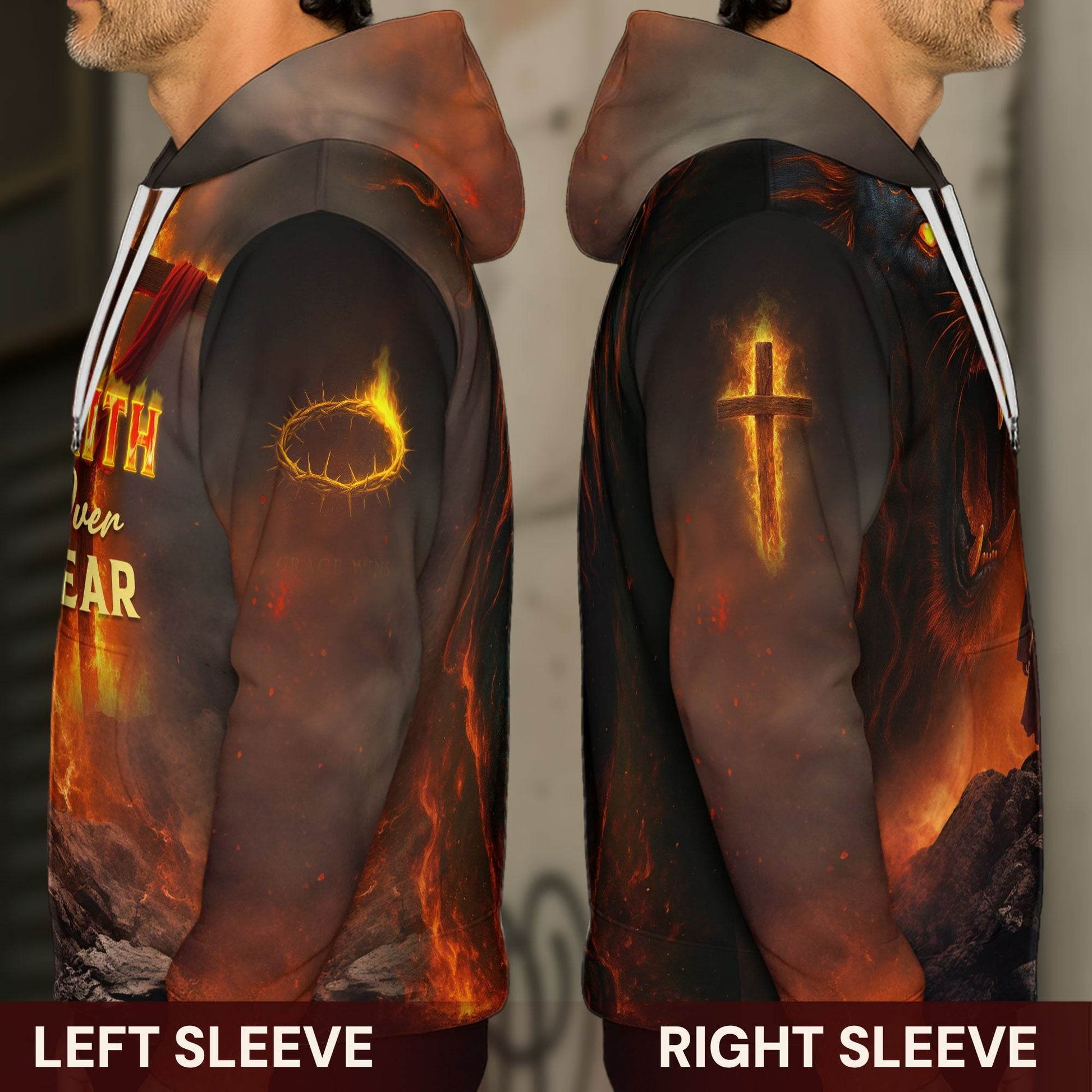 Faith Over Fear Fiery Lion & Cross Christian Hoodie - Rust Field Wear