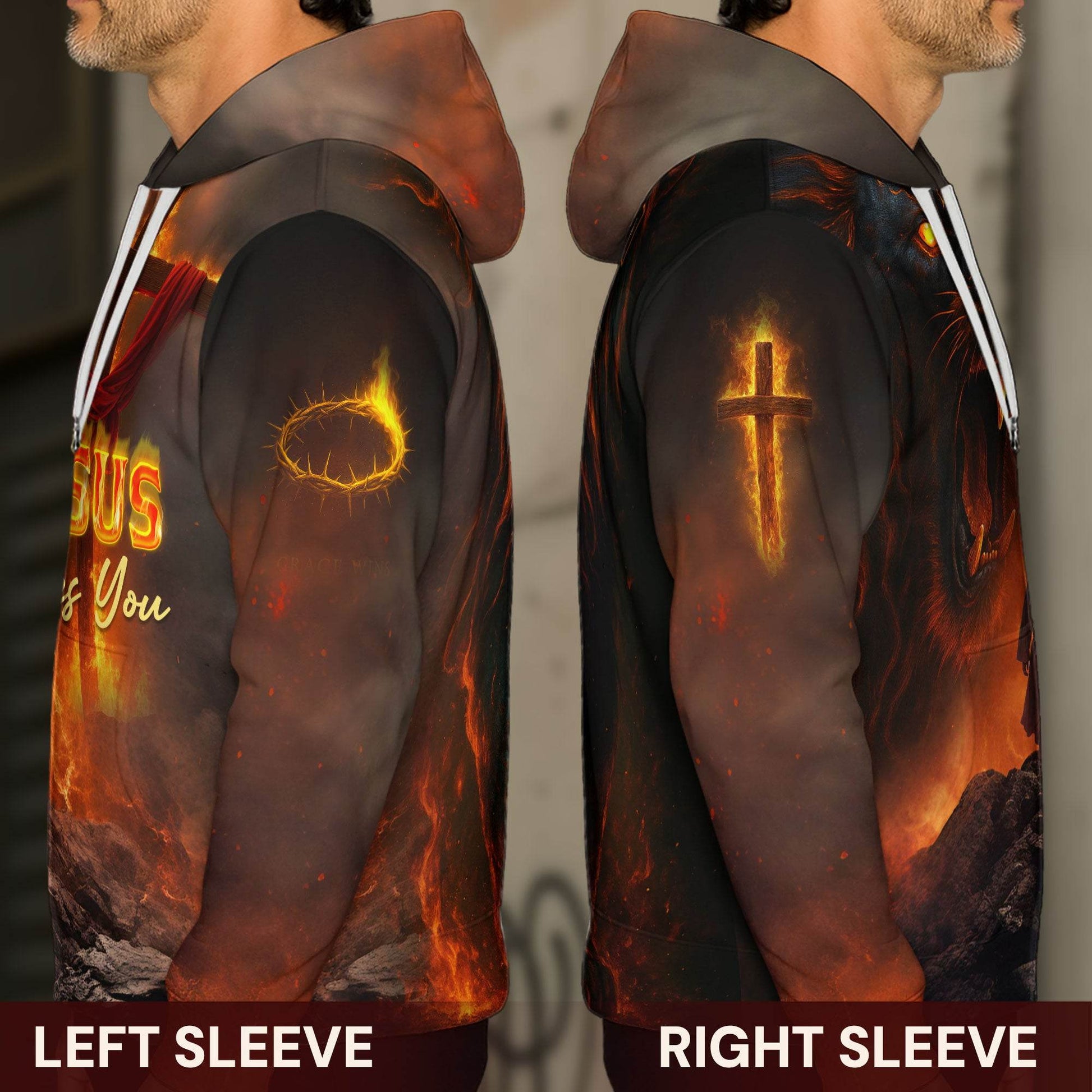 Jesus Loves You Fiery Cross & Lion Hoodie - Rust Field Wear