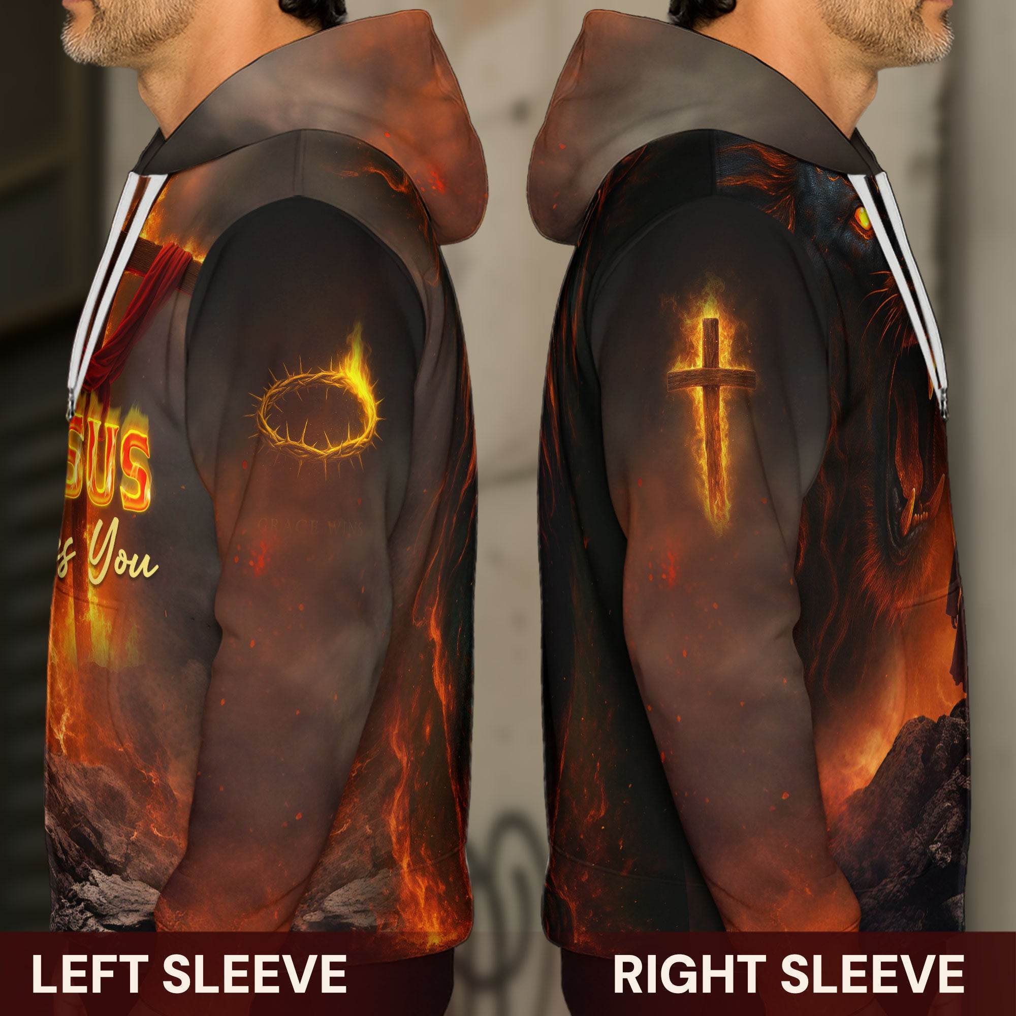 Jesus Loves You Fiery Cross & Lion Hoodie - Rust Field Wear