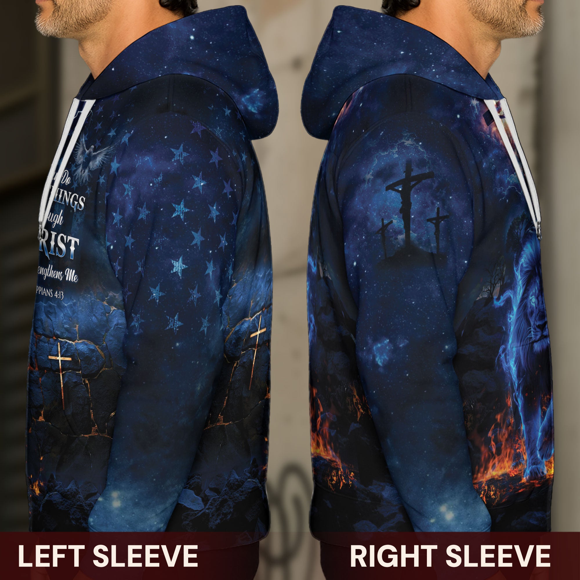 Philippians 4:13 Blue Lion of Judah Cross Christian Hoodie