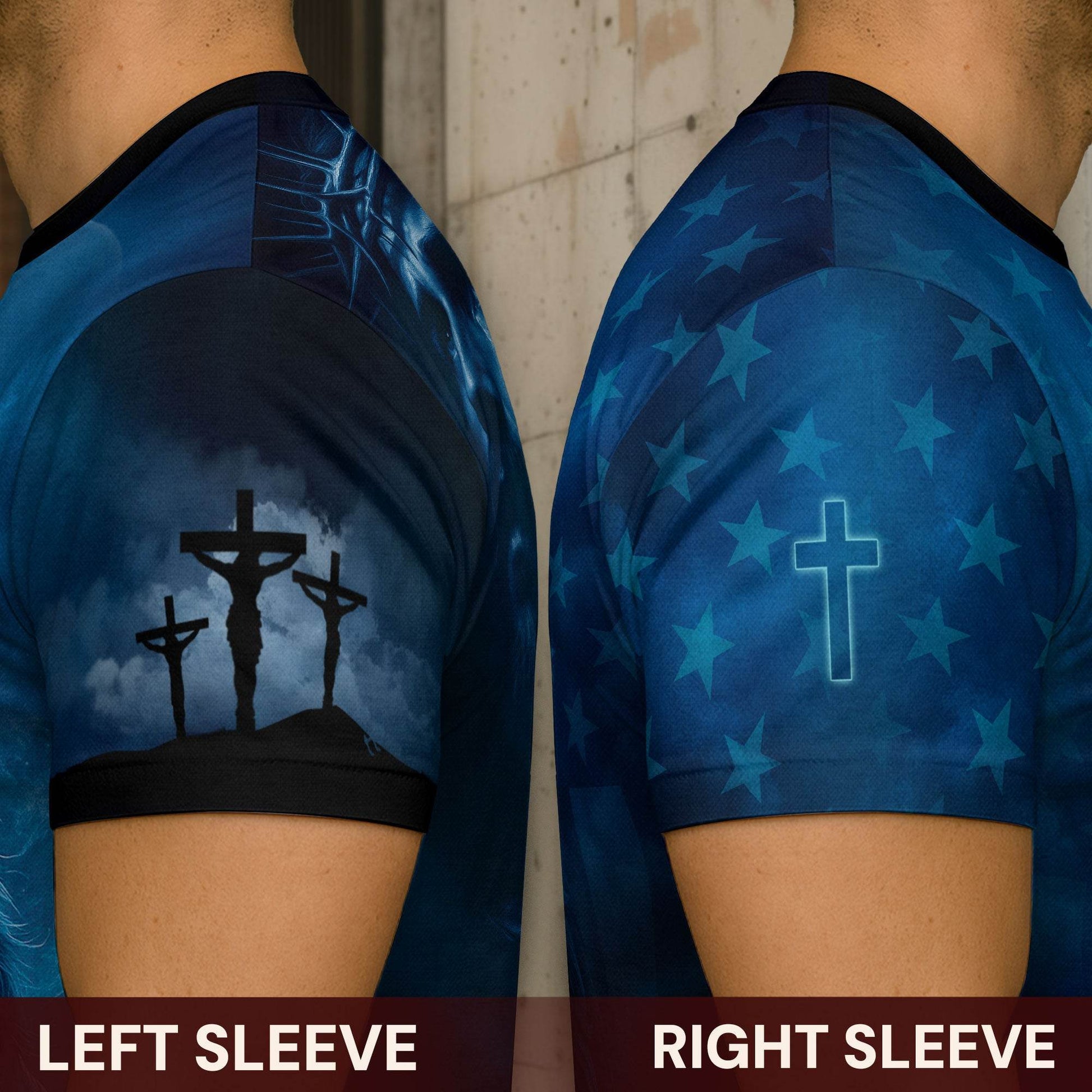 Trust In The Lord Blue Cross & Lion Design T-Shirt - Rust Field Wear