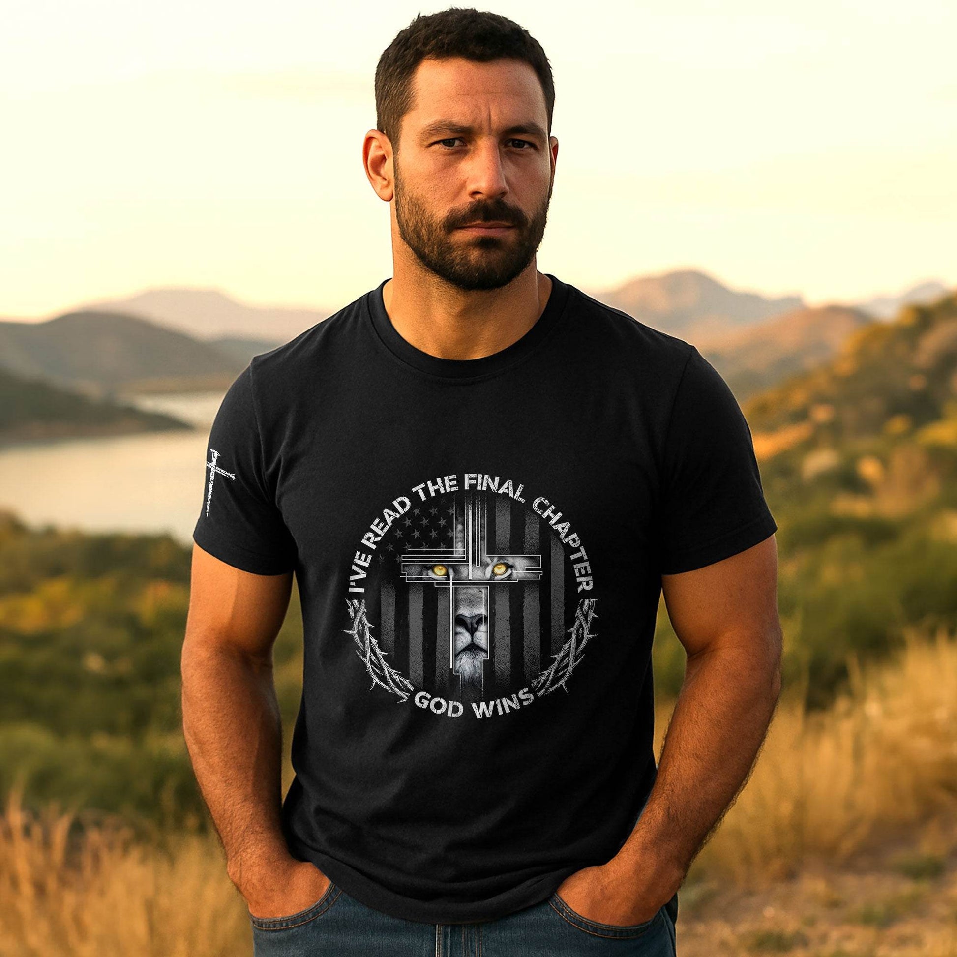 God Wins Lion Cross Final Chapter Christian T-Shirt - Rust Field Wear
