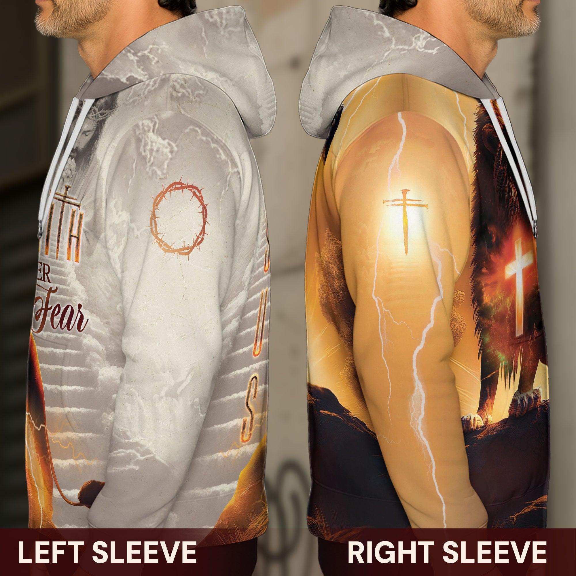 Faith Over Fear Lion and Cross Lightning Christian Hoodie