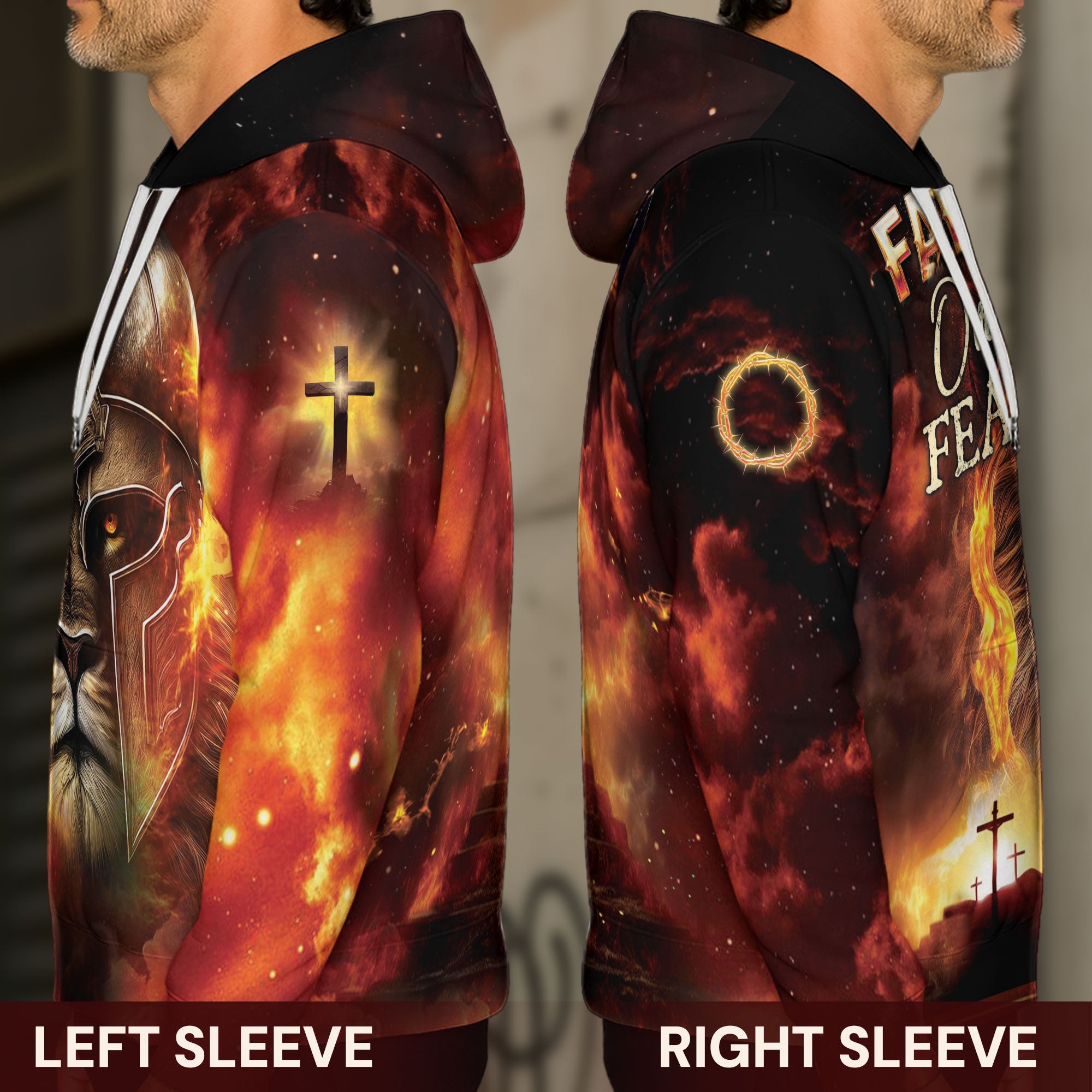 Faith Over Fear Lion Warrior & Cross Christian Hoodie