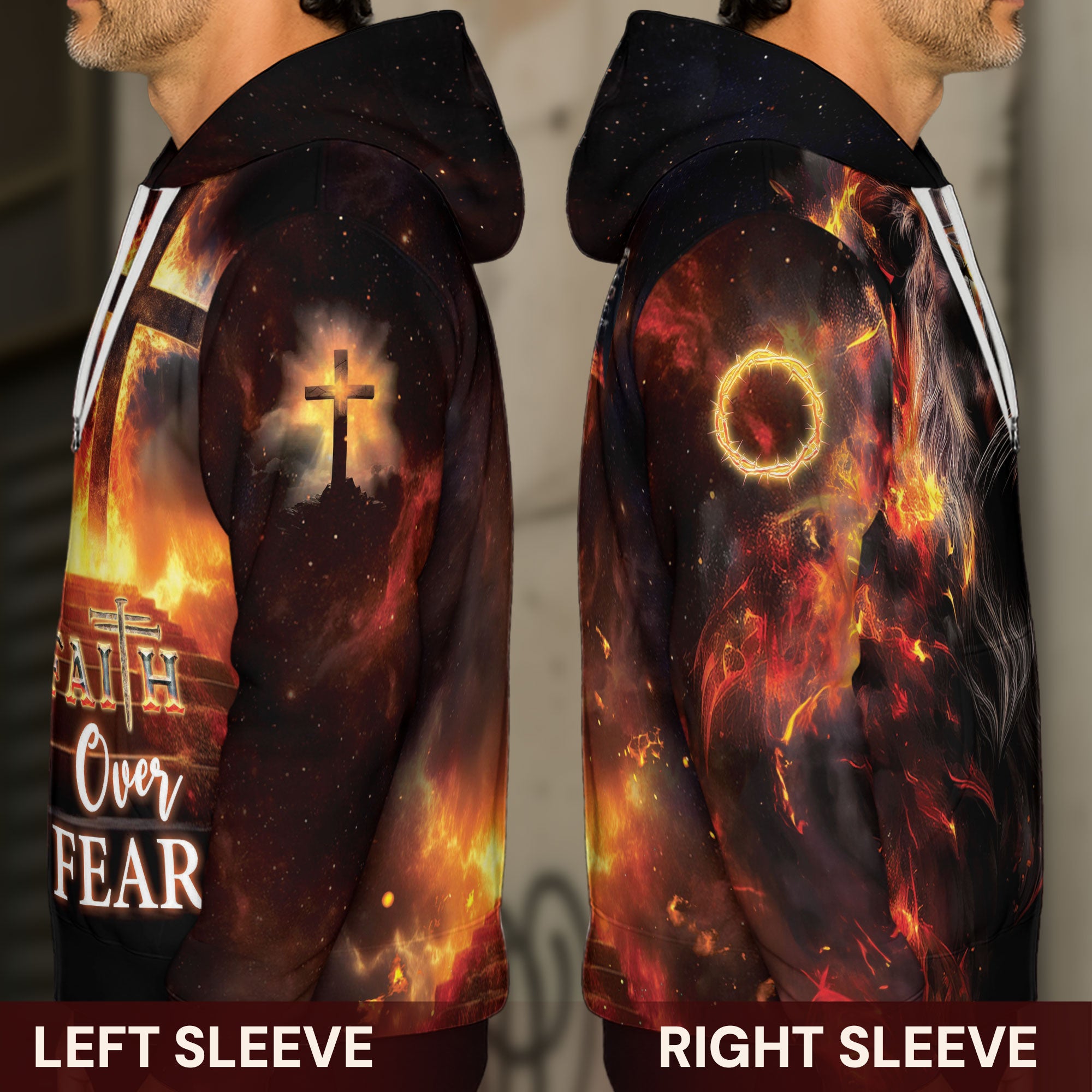 Faith Over Fear Cross & Lion Christian Hoodie
