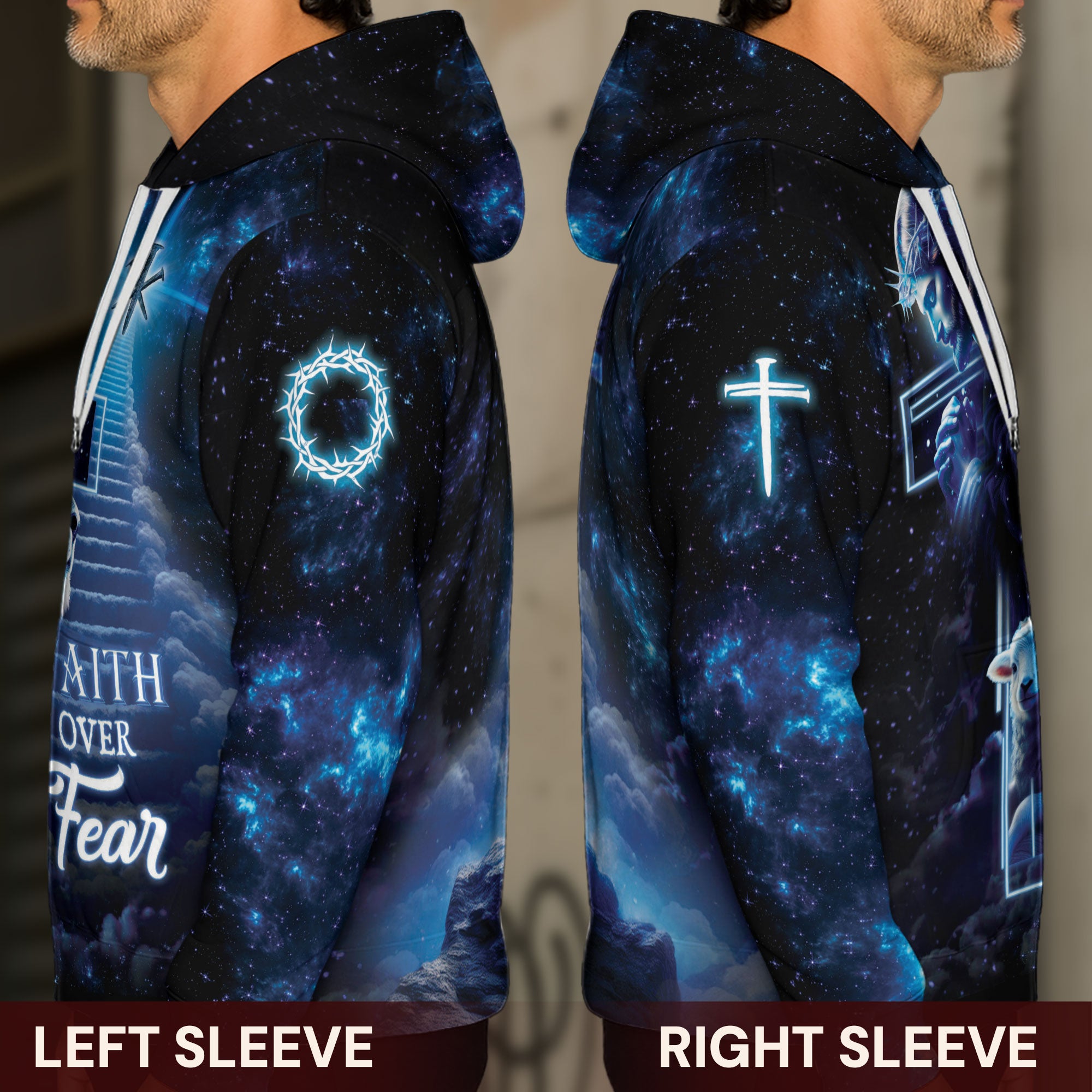 Faith Over Fear Lion Jesus Cross Galaxy Hoodie