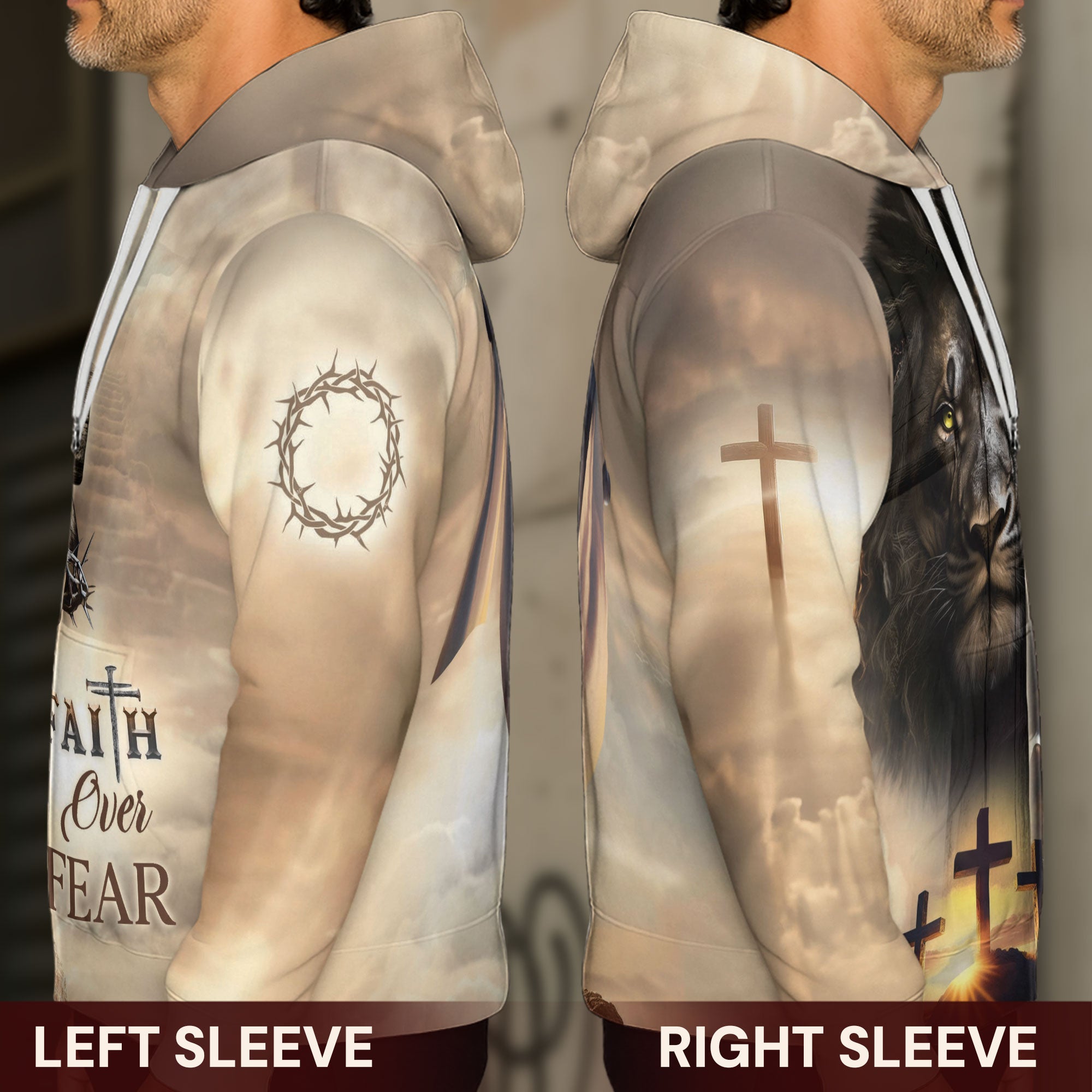 Faith Over Fear Lion and Cross Sunset Hoodie
